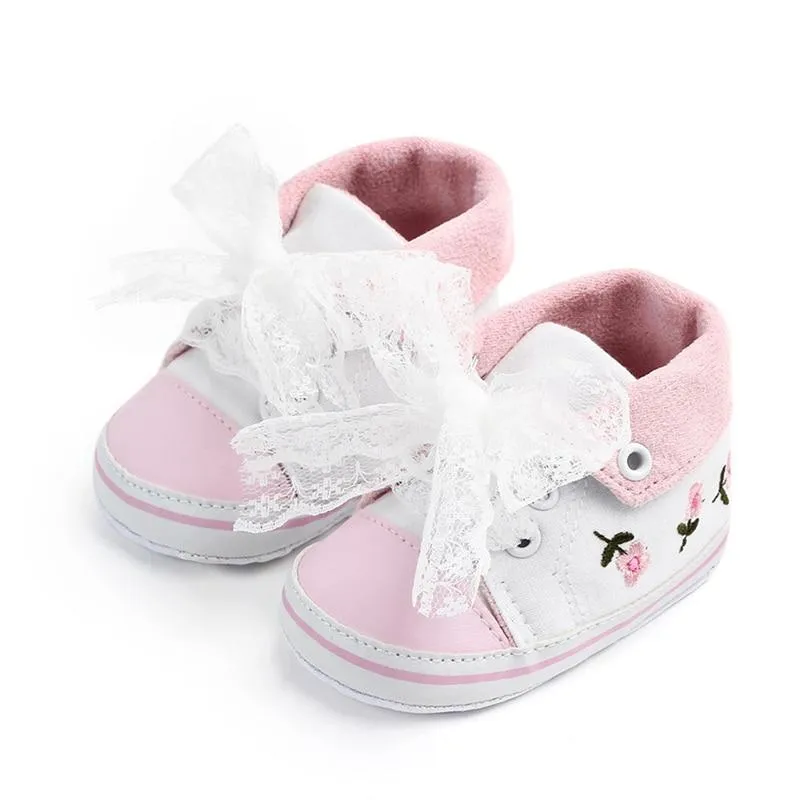 Baby Girl Lace Floral Embroidered Soft Shoes