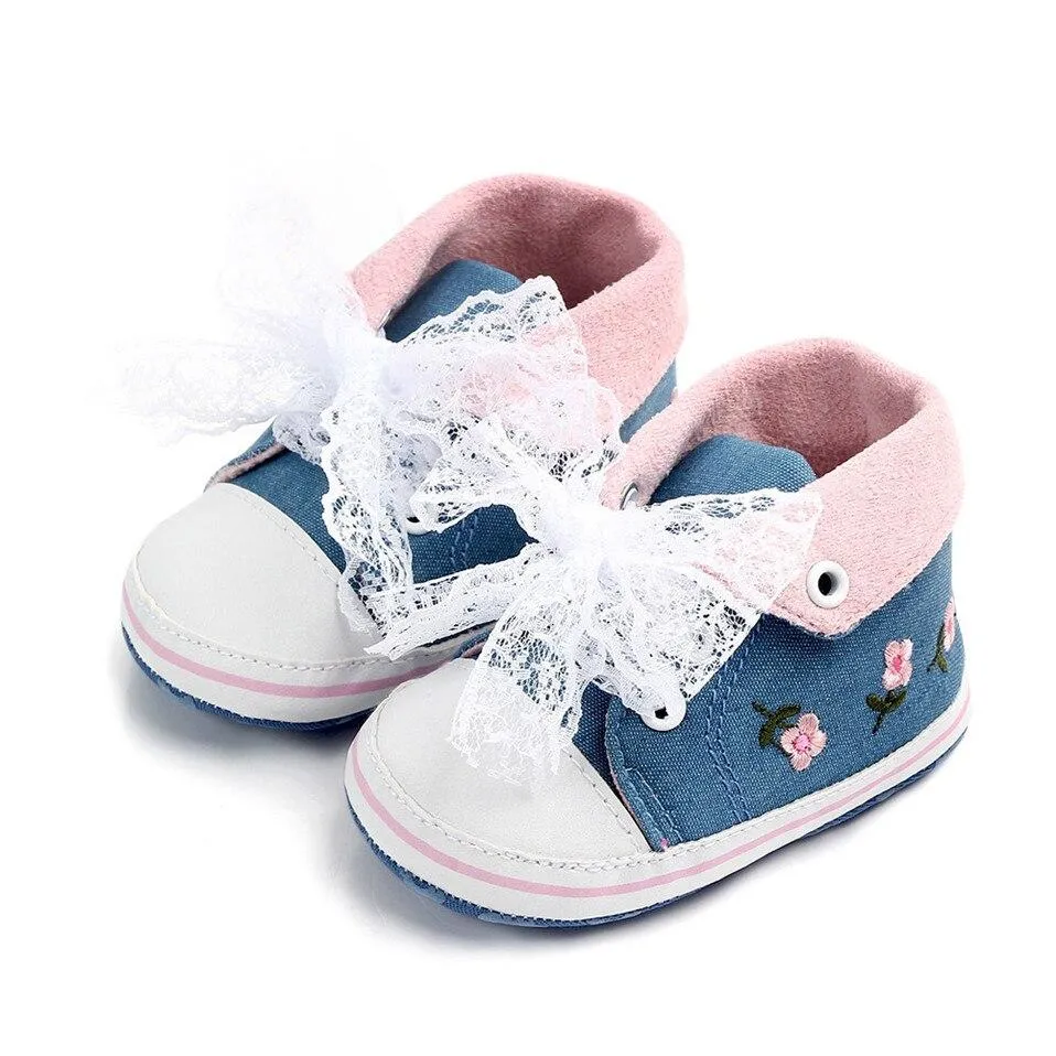 Baby Girl Lace Floral Embroidered Soft Shoes