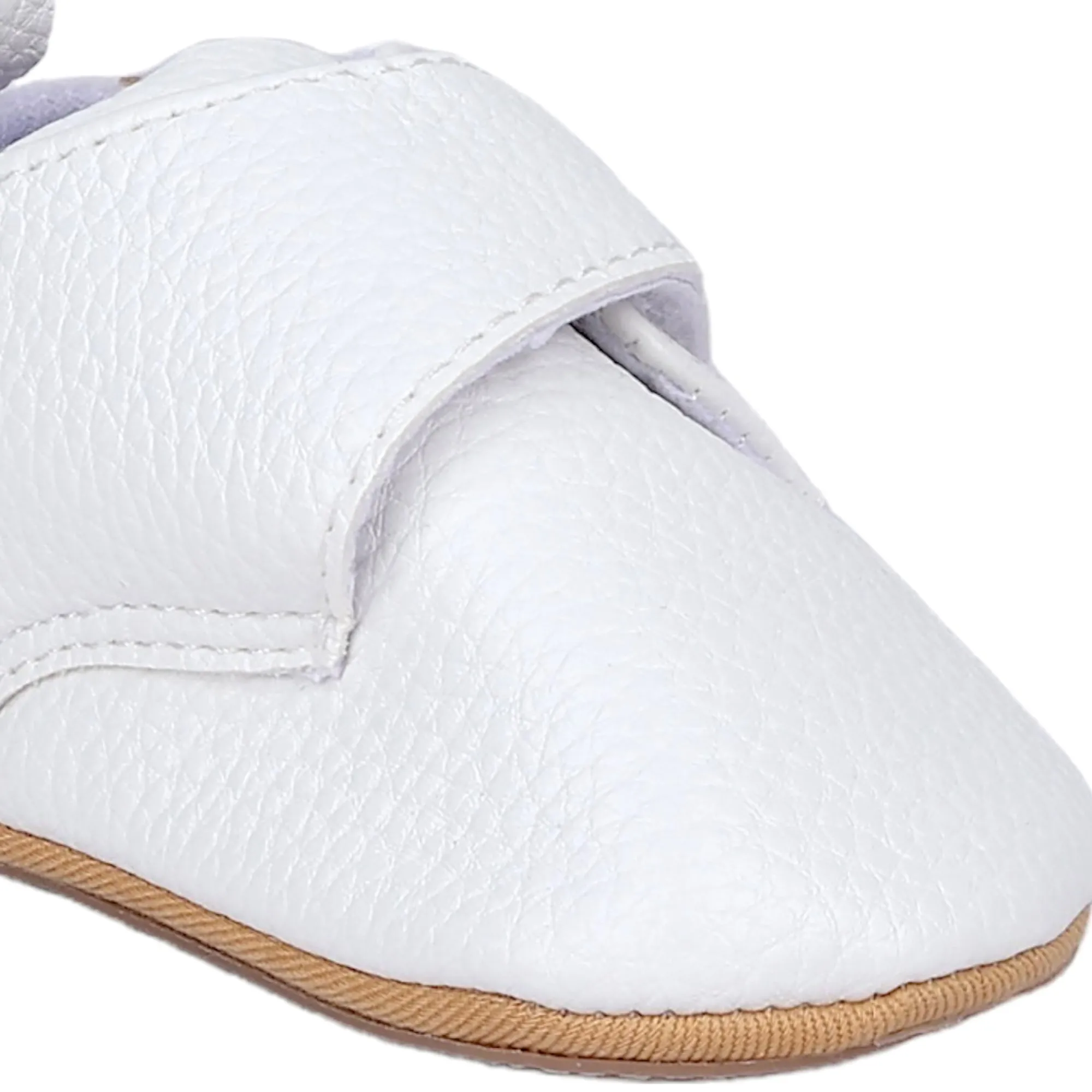 Baby Moo Stylish Vegan Leather Velcro Straps Anti-Skid Booties - White