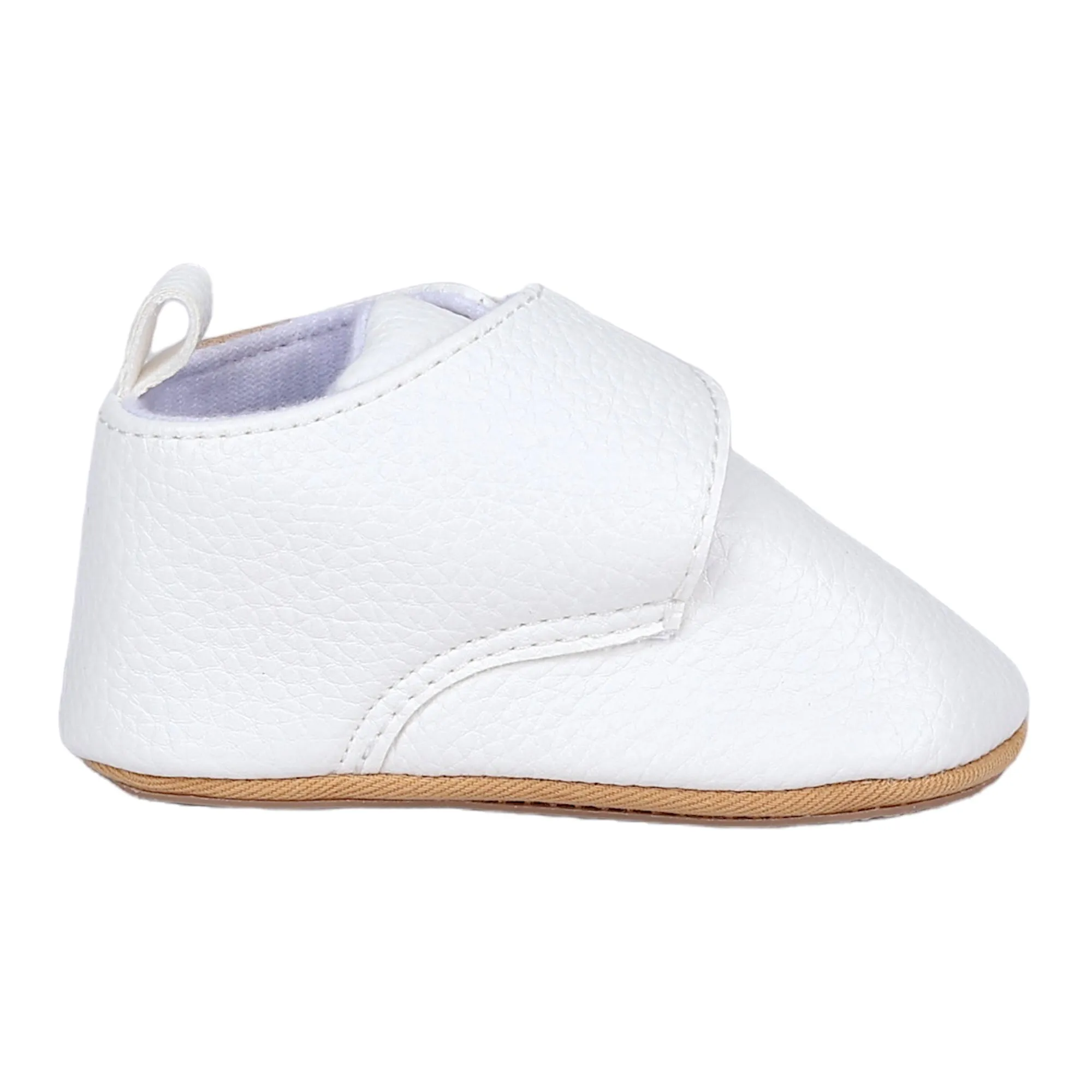 Baby Moo Stylish Vegan Leather Velcro Straps Anti-Skid Booties - White