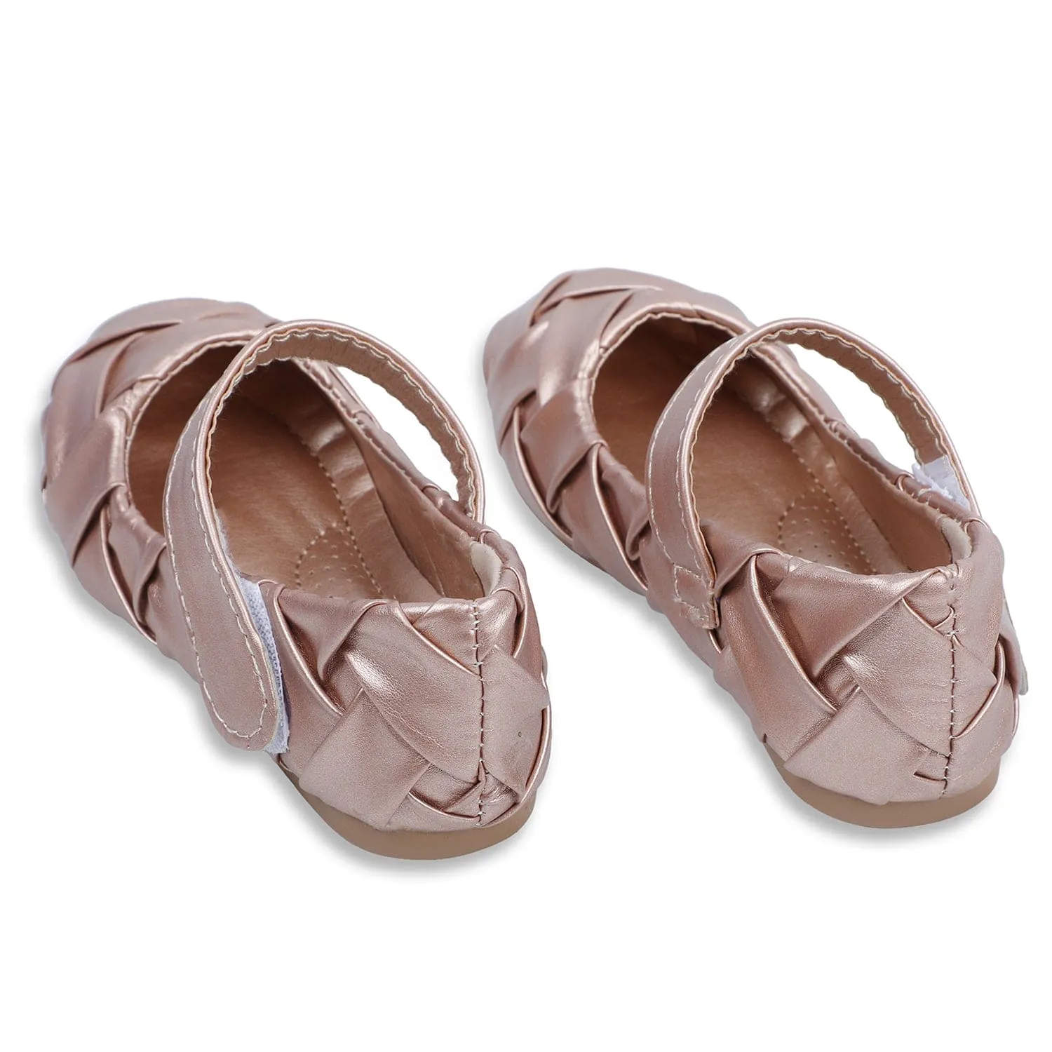 Baby Moo x Bash Kids Shiny Braided Mary Jane Party Ballerinas - Rose Gold