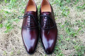 Bespoke Burgundy Leather Lace Up Stylish Shoe for Men