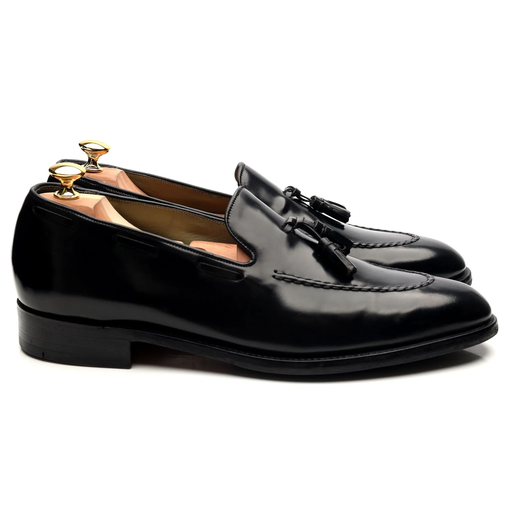 Black Leather Tassel Loafers UK 11.5