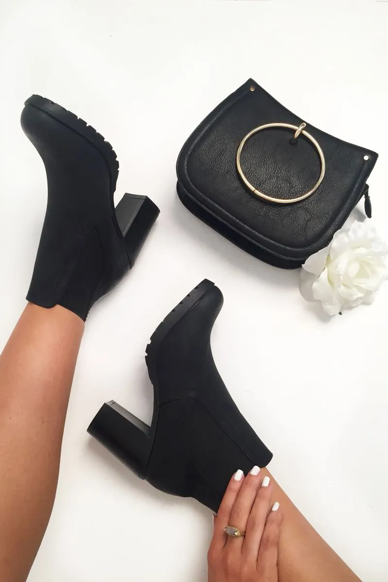 Black PU Heeled Ankle Boots - Kiara