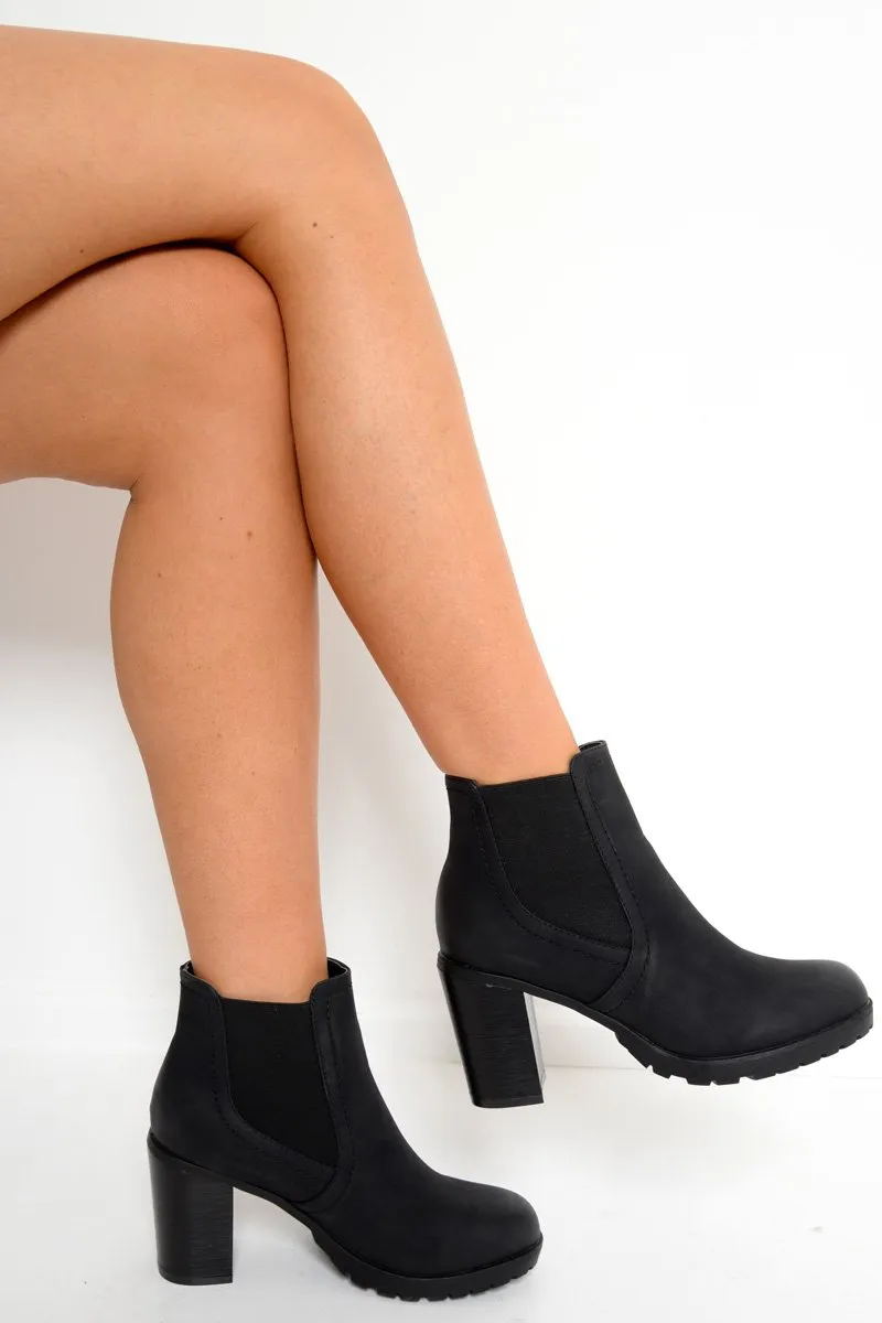 Black PU Heeled Ankle Boots - Kiara