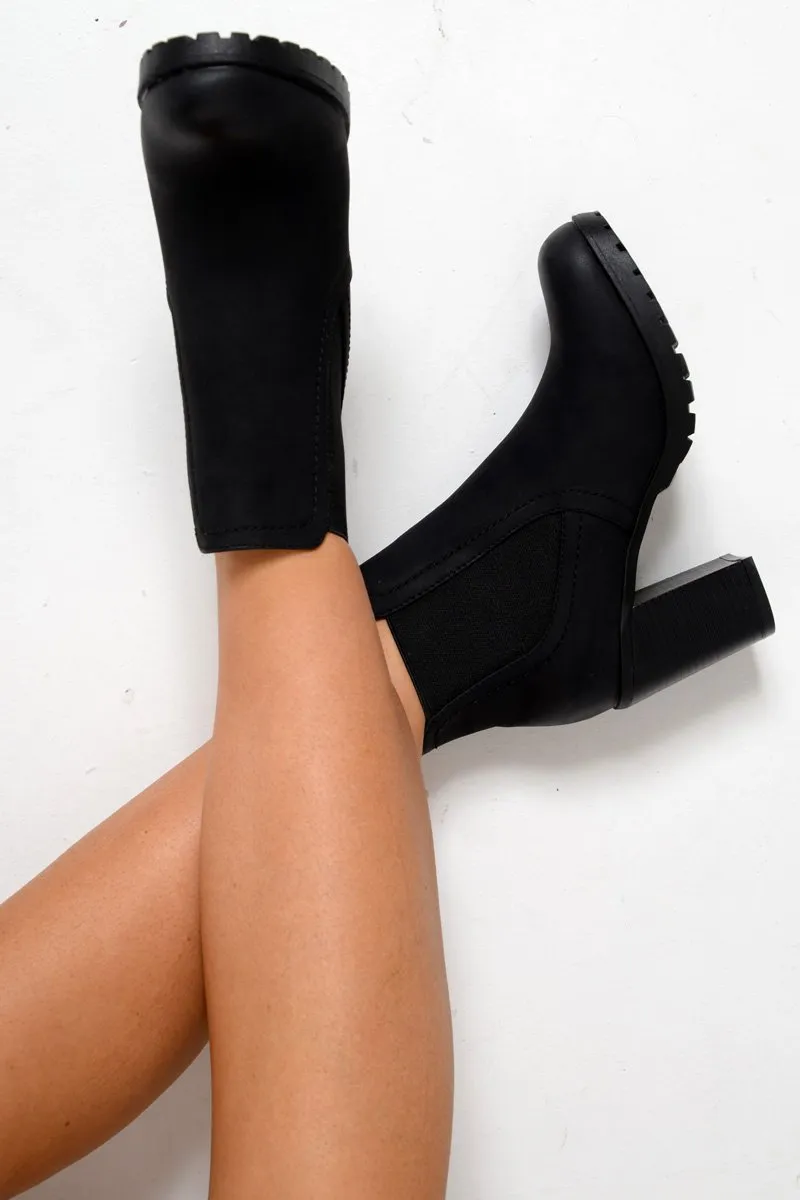 Black PU Heeled Ankle Boots - Kiara