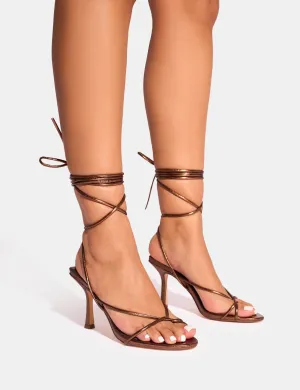 Cameron Bronze Metallic Strappy Toe Post Mid Heels