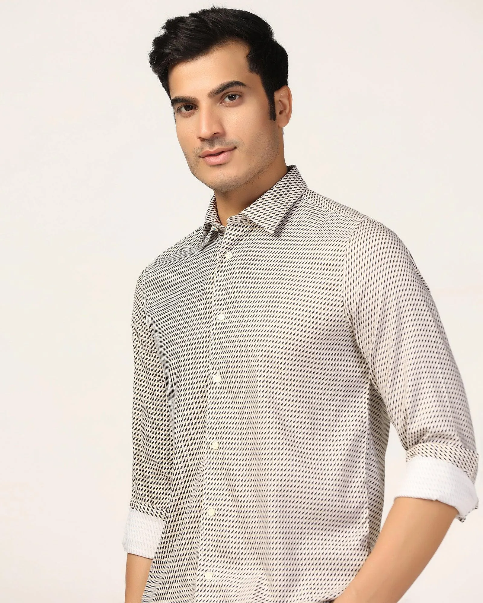 Casual Beige Printed Shirt - Silver