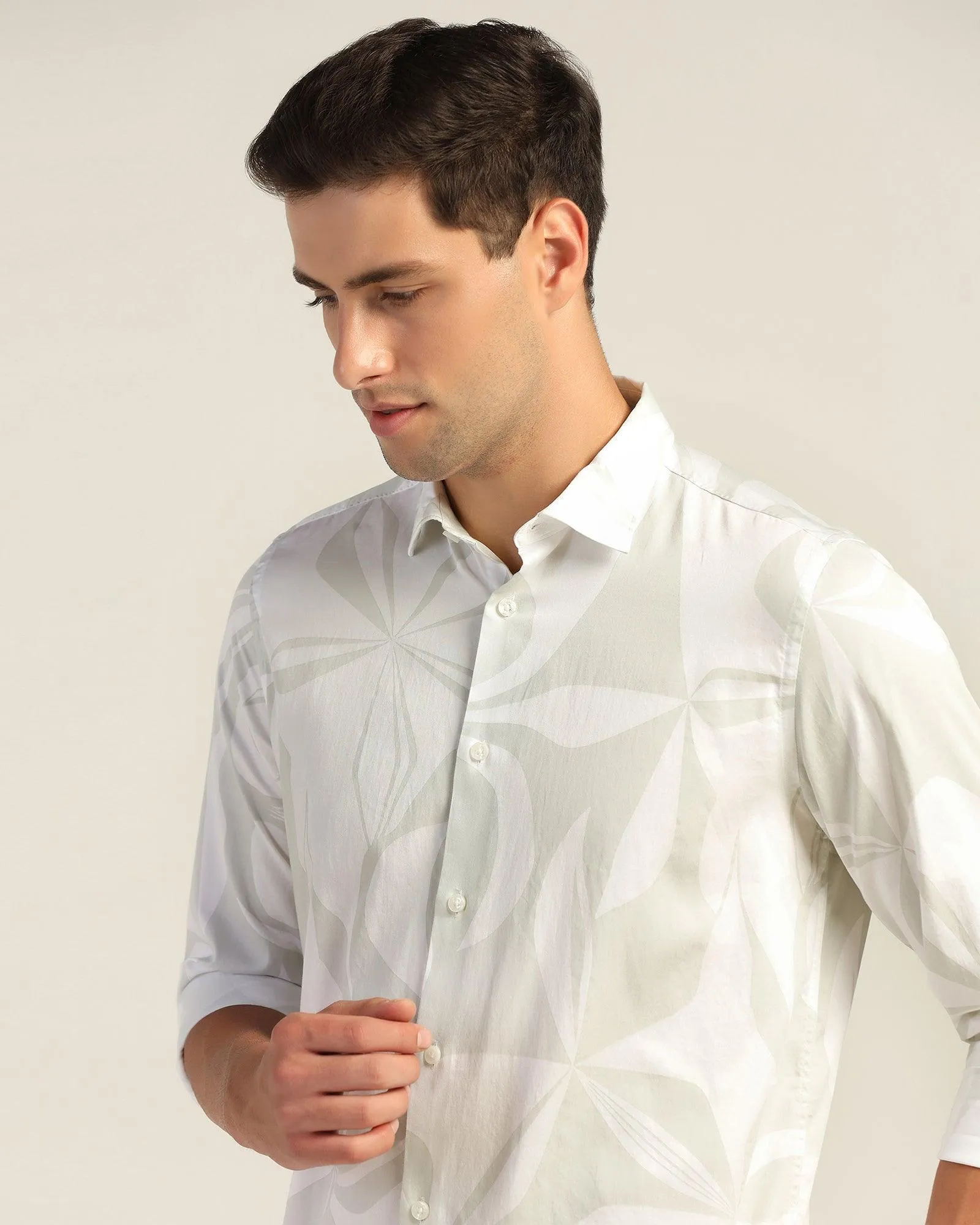 Casual White Printed Shirt - Tuna