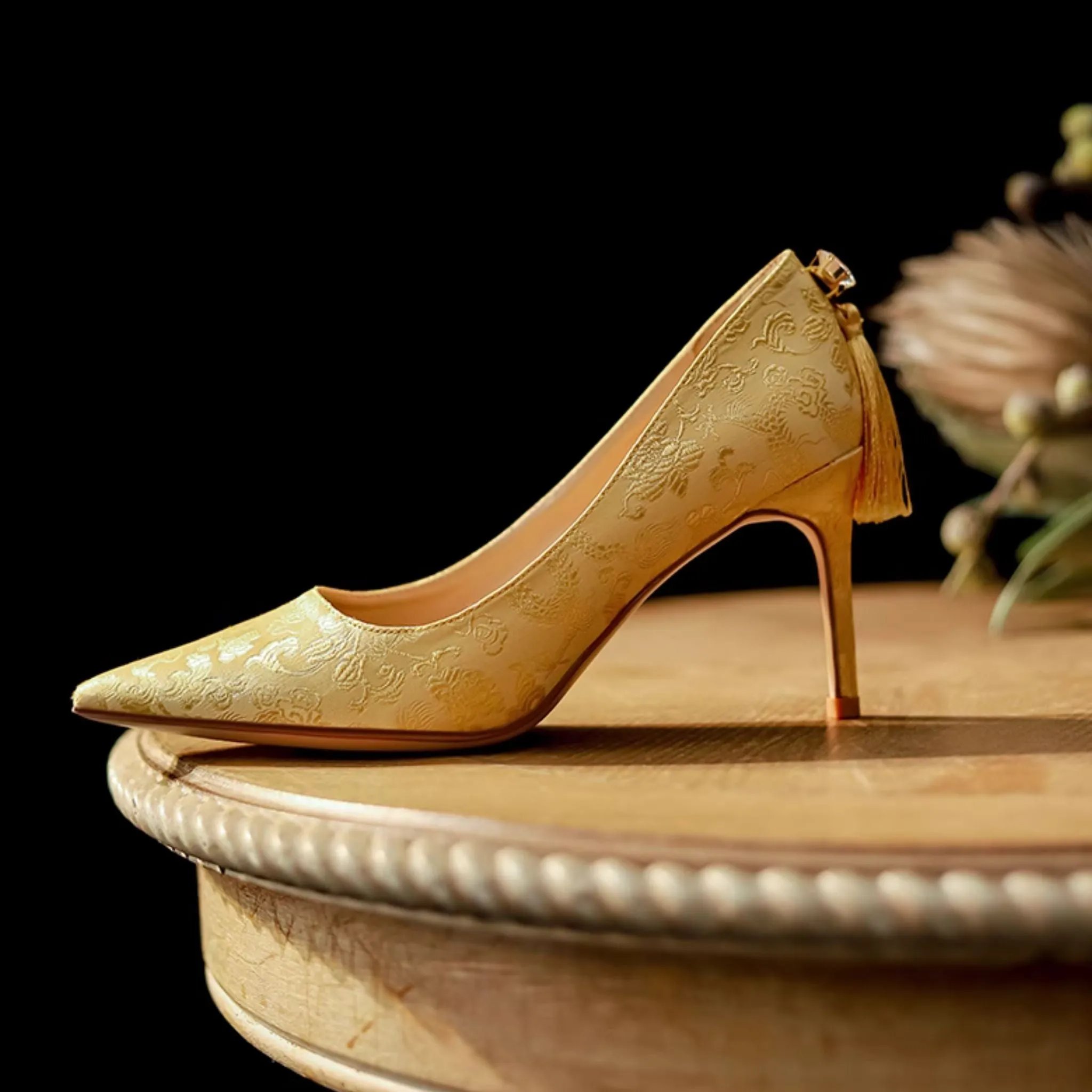 Champagne Gold Embroidery XiuHe High Heel Wedding Shoes