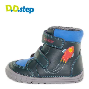 D.D. Step toddler boy shoes/winter boots with faux fur insulation ink blue with spaceship size US 4-8