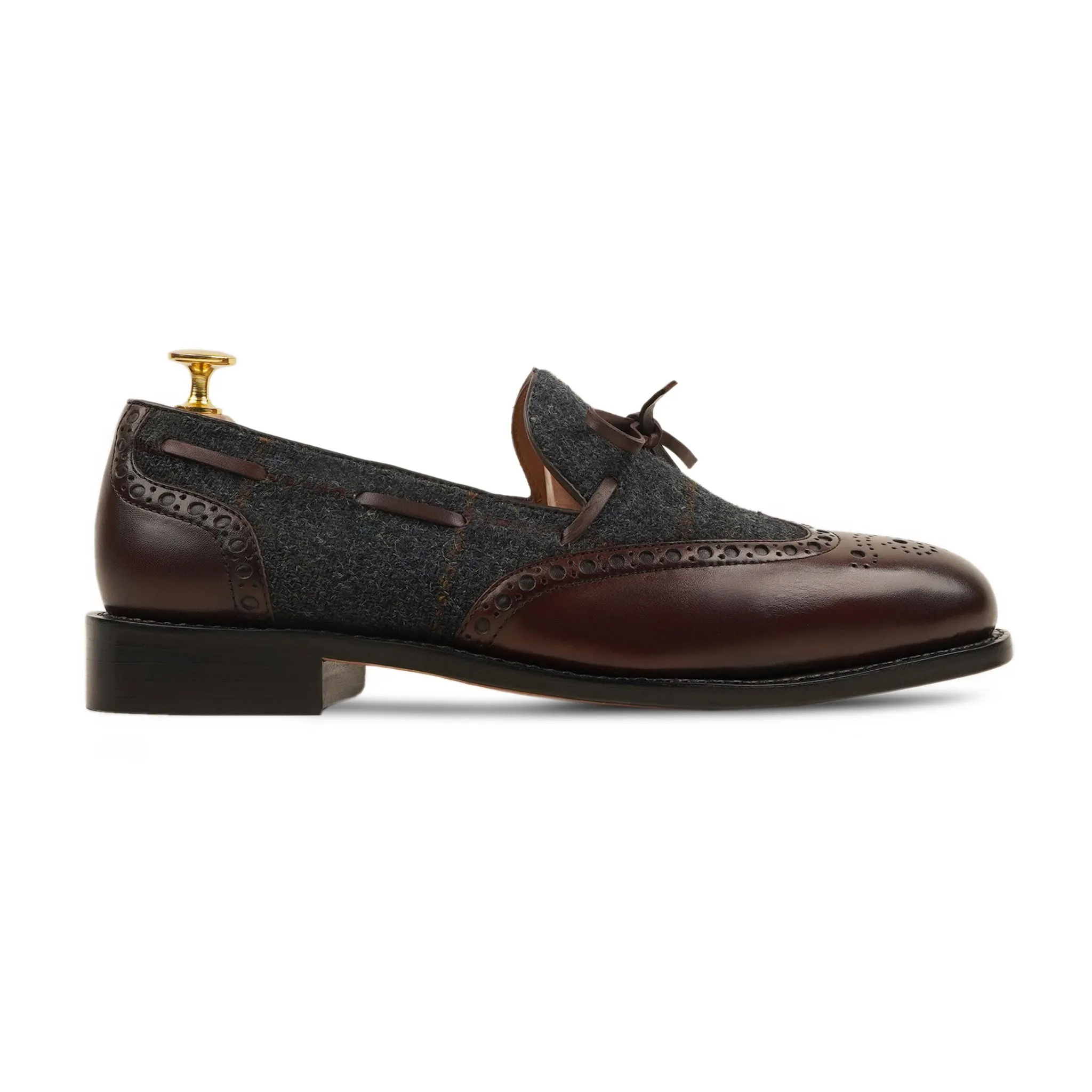 Dubnion - Men's Dark Brown Calf Leather and Harris Tweed Loafer