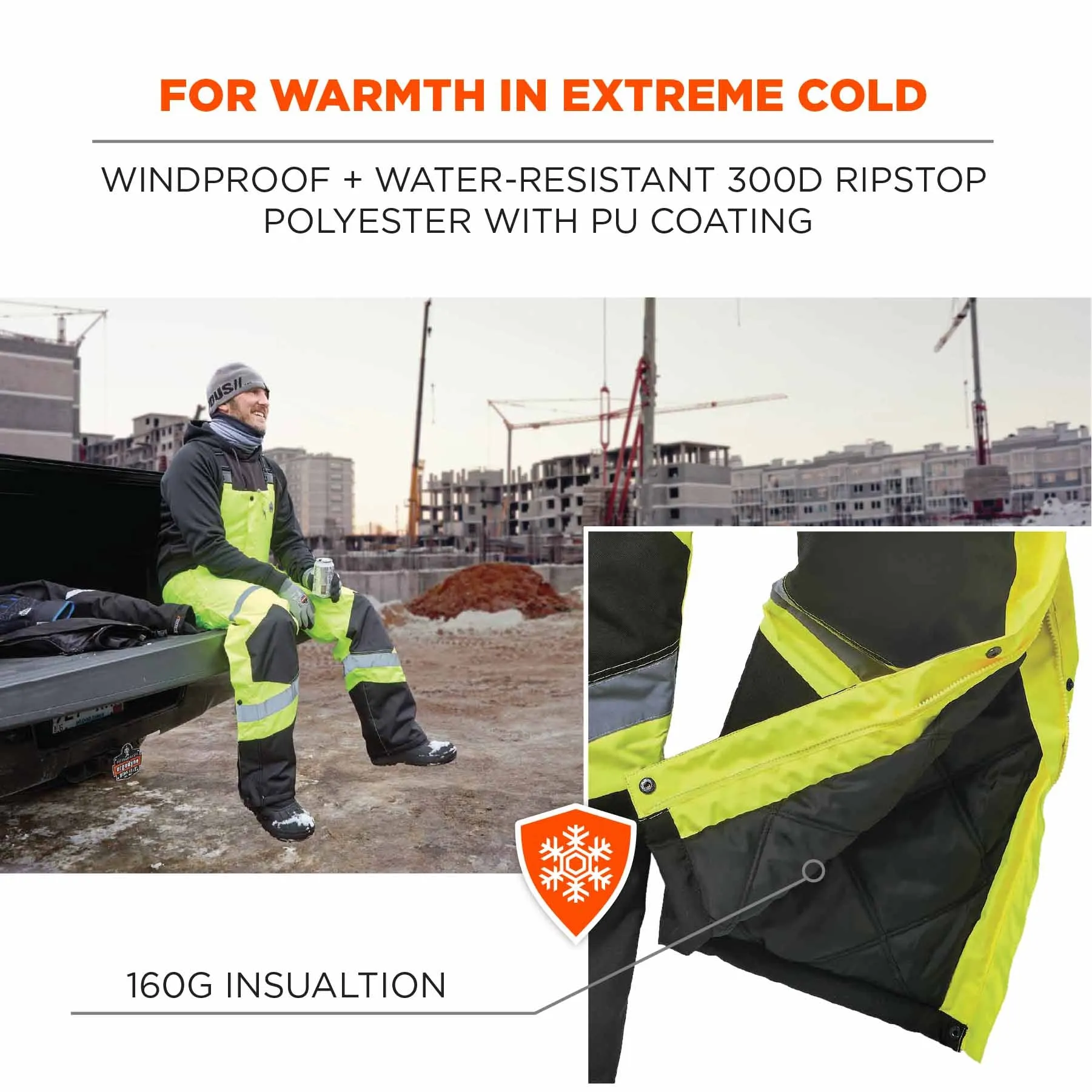 Ergodyne 25526 8928 2XL Lime Class E Hi-Vis Insulated Bibs