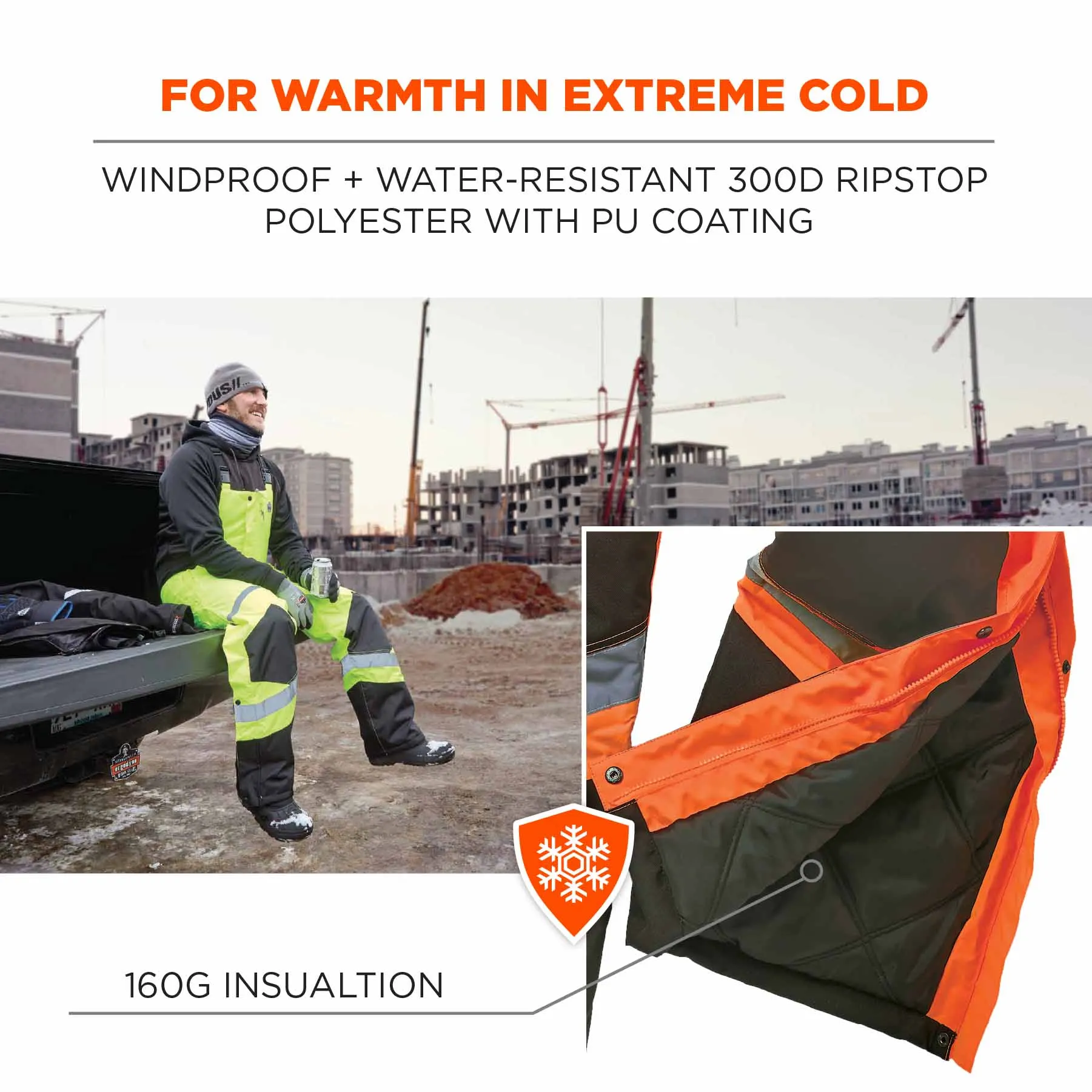 Ergodyne 25636 8928 2XL Orange Class E Hi-Vis Insulated Bibs