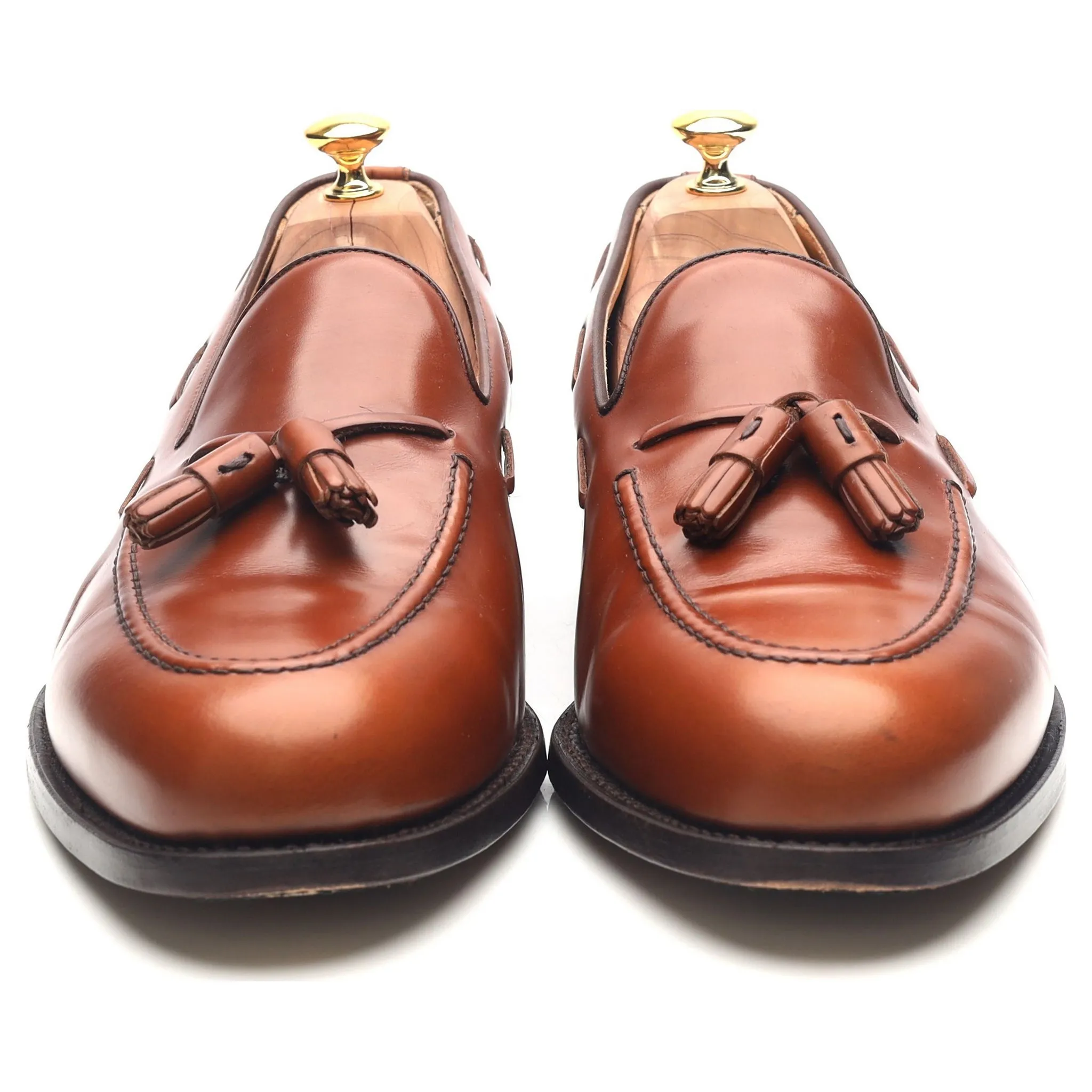 'Fletcher' Tan Brown Leather Tassel Loafers UK 12 F