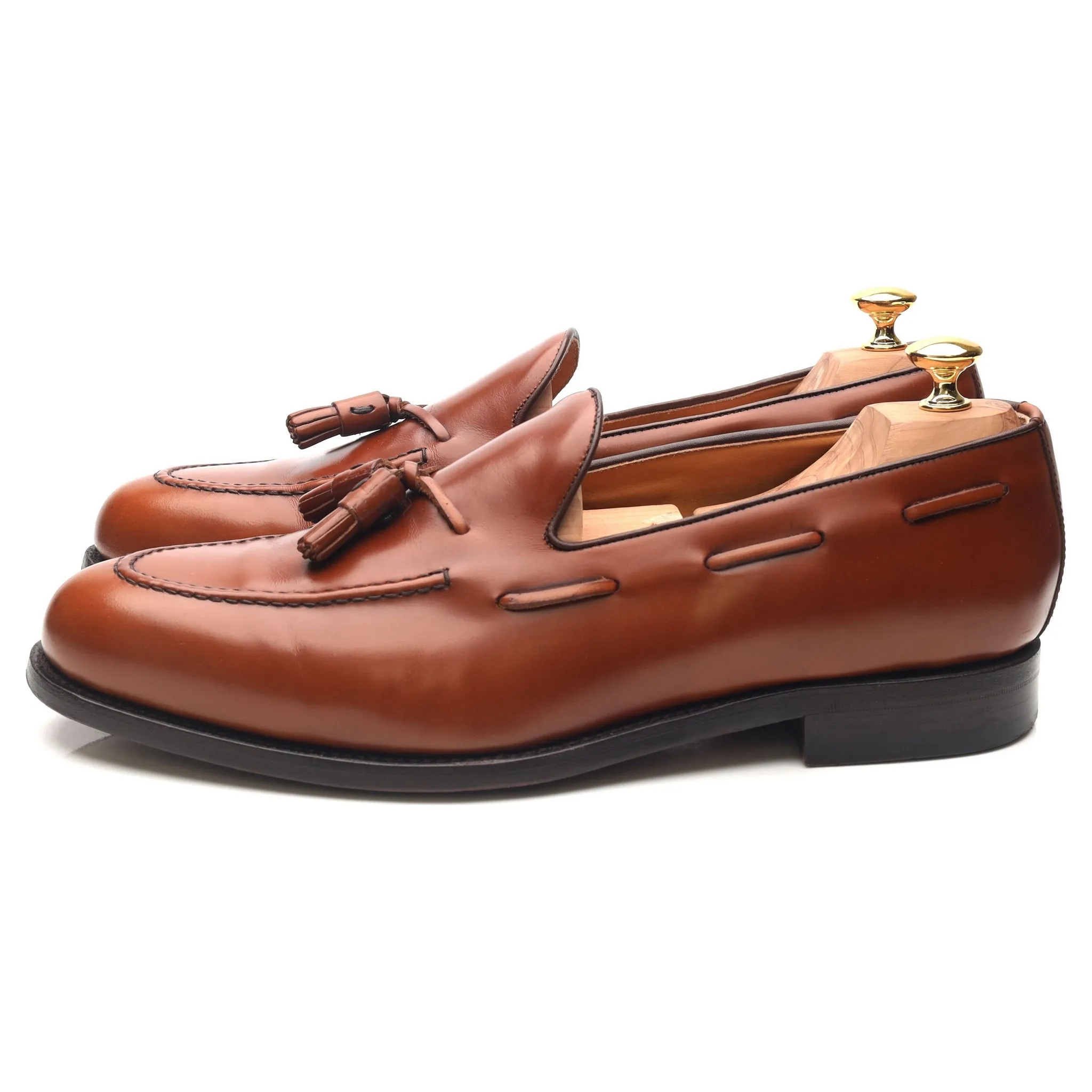 'Fletcher' Tan Brown Leather Tassel Loafers UK 12 F