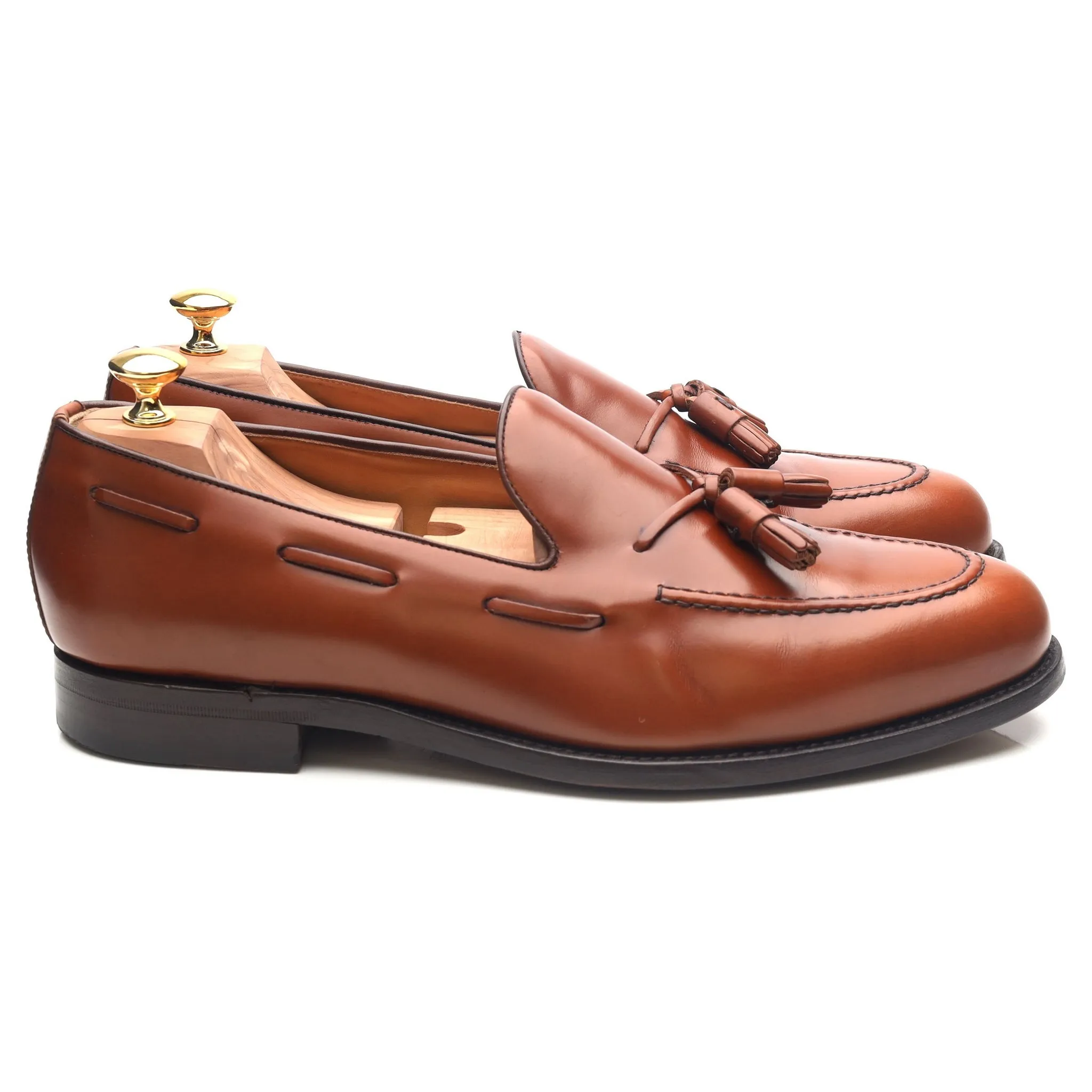 'Fletcher' Tan Brown Leather Tassel Loafers UK 12 F