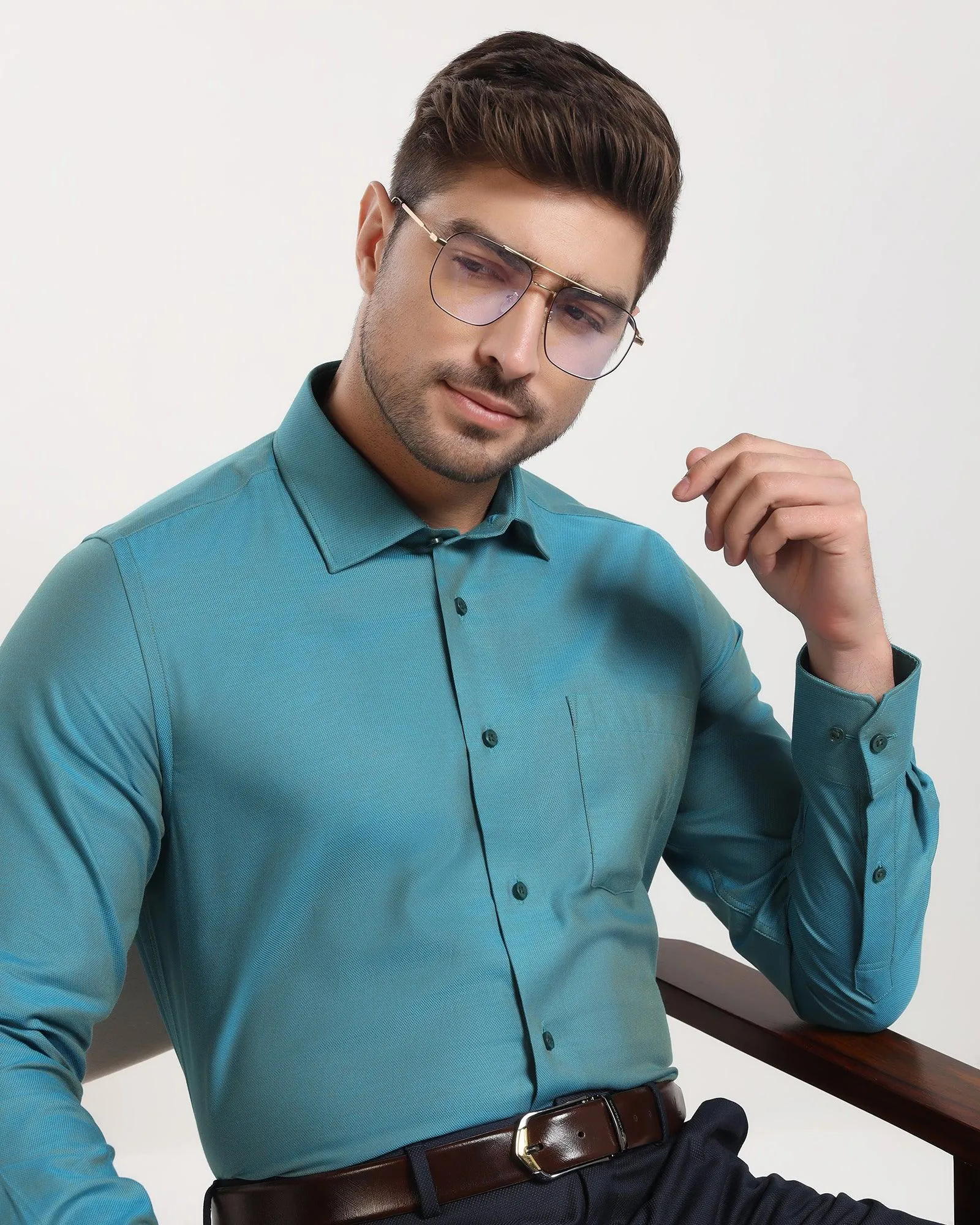 Formal Green Textured Shirt - Brat