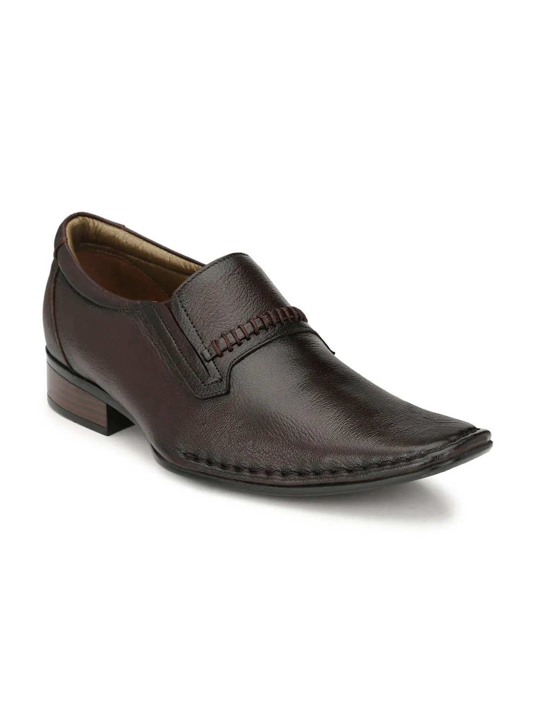 Hitz Men's Brown Leather Slip-On Formal Shoes