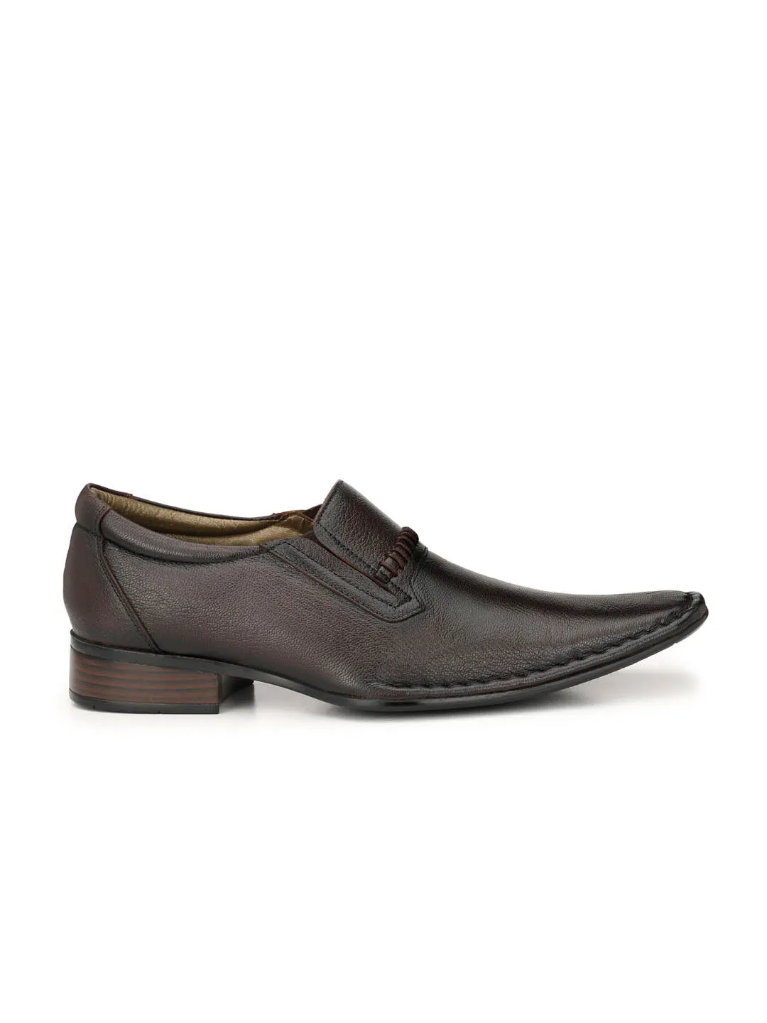 Hitz Men's Brown Leather Slip-On Formal Shoes