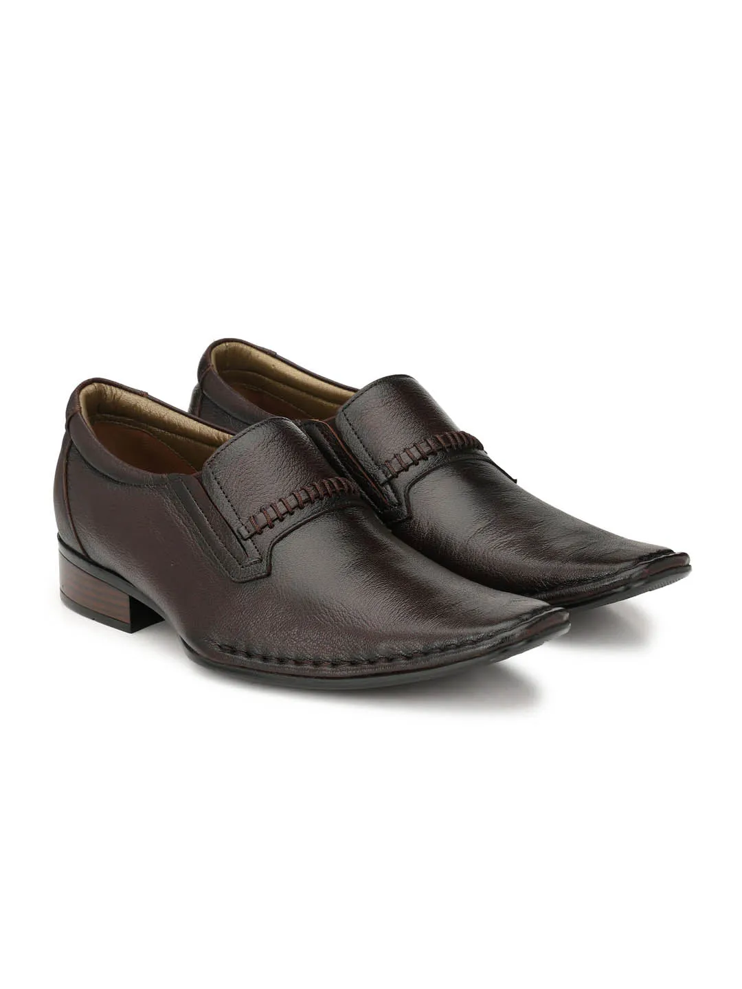 Hitz Men's Brown Leather Slip-On Formal Shoes