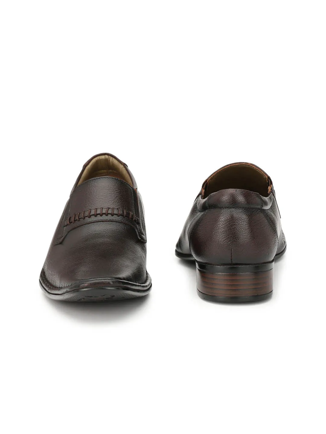 Hitz Men's Brown Leather Slip-On Formal Shoes