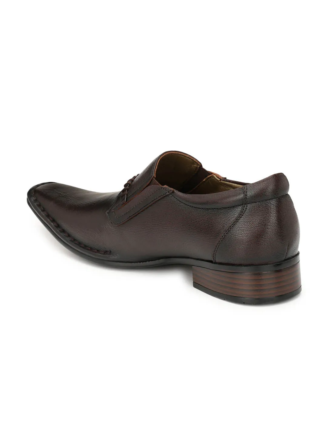 Hitz Men's Brown Leather Slip-On Formal Shoes