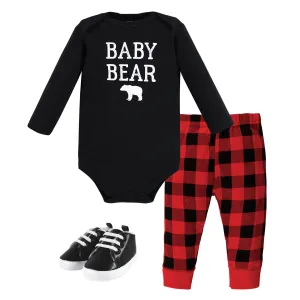 Hudson Baby Cotton Bodysuit, Pant and Shoe Set, Buffalo Plaid Baby Bear