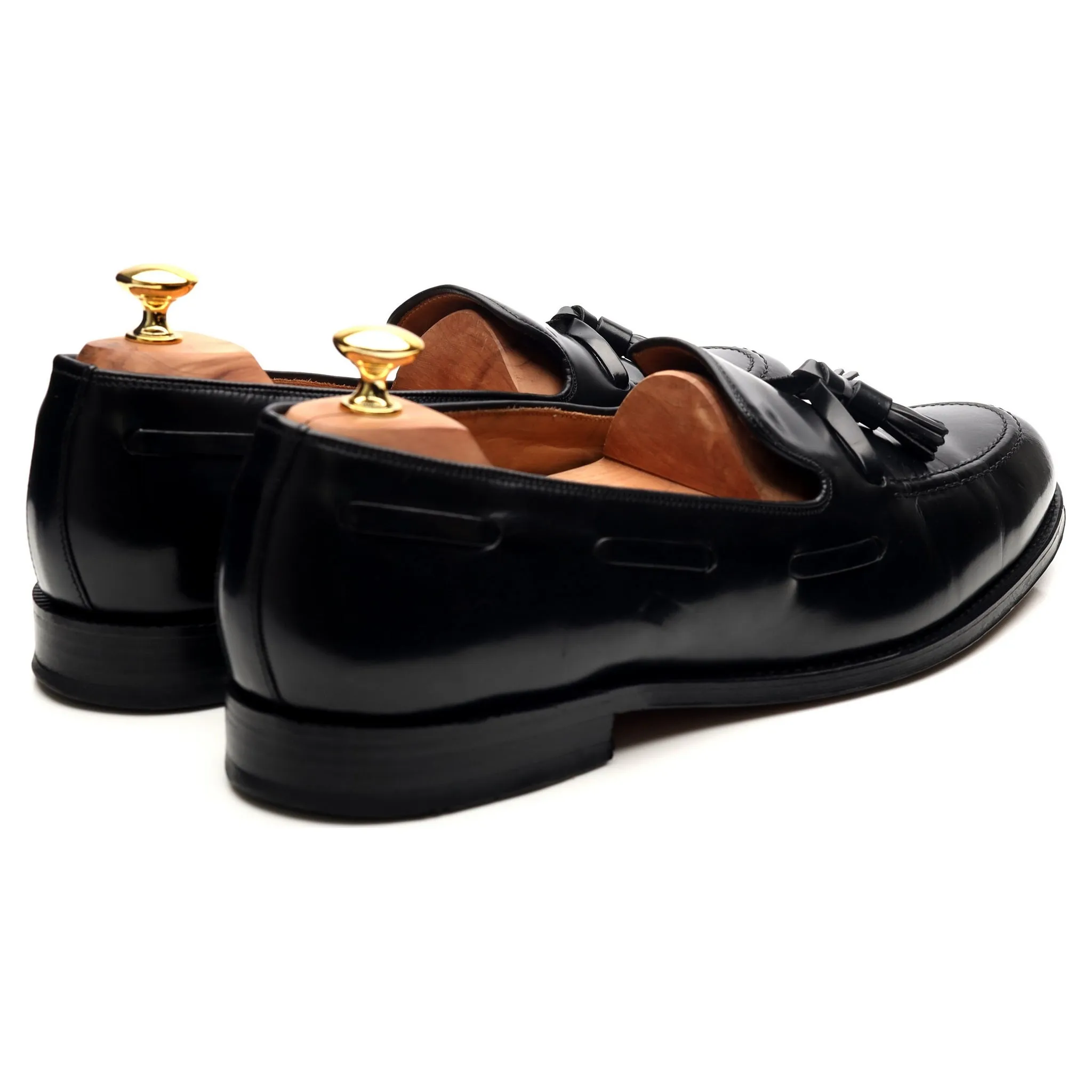 'Lincoln' Black Leather Tassel Loafers UK 12 F