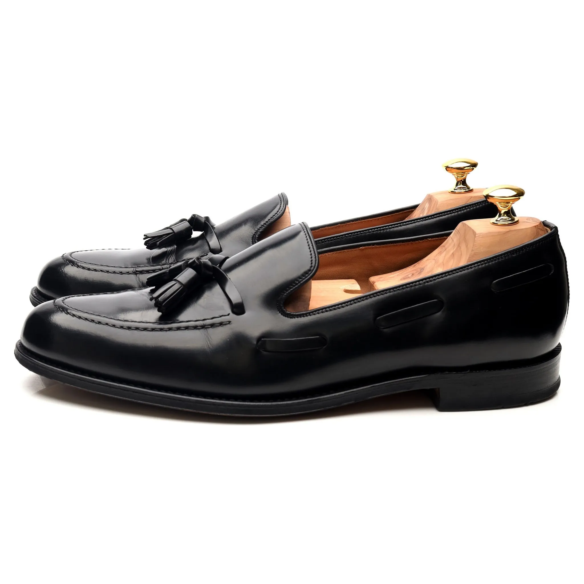 'Lincoln' Black Leather Tassel Loafers UK 12 F