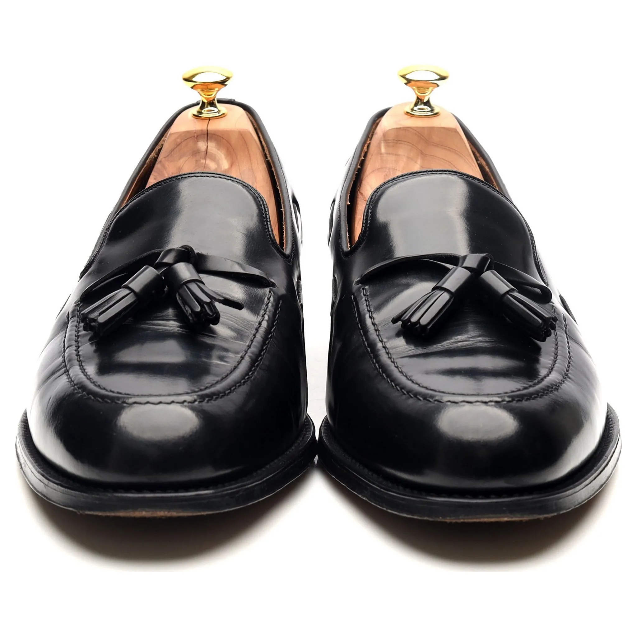 'Lincoln' Black Leather Tassel Loafers UK 12 F