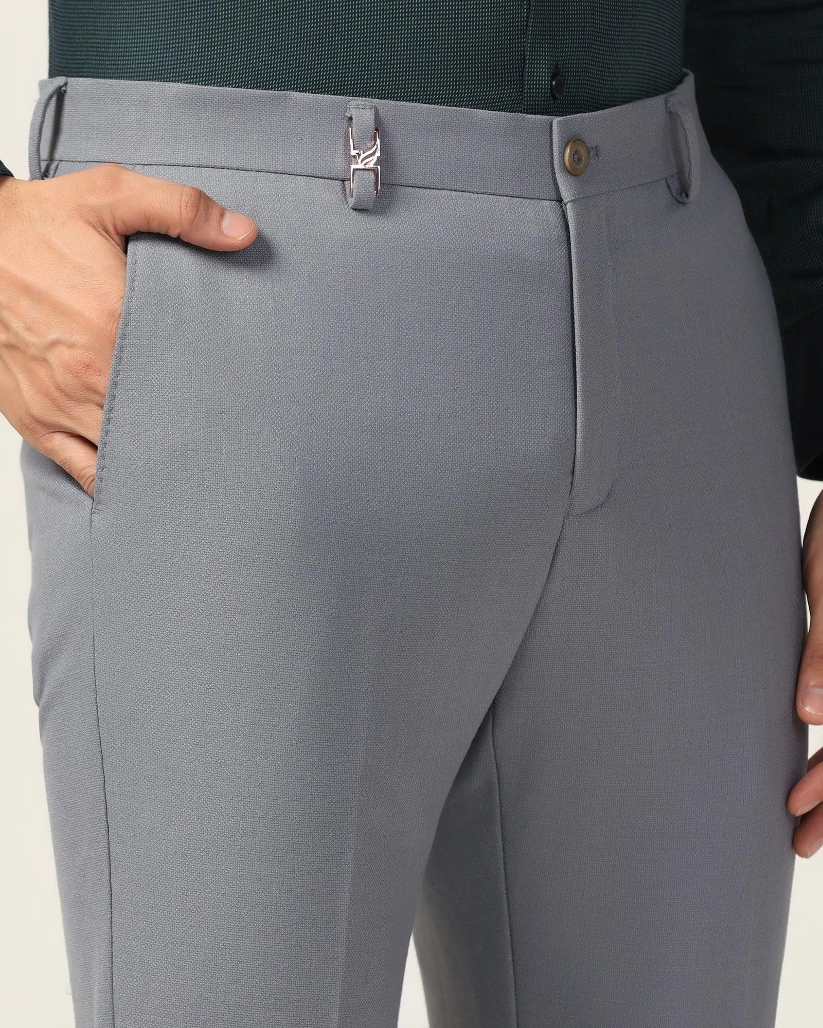 Luxe Slim Comfort B-95 Formal Grey Textured Trouser - Bugati