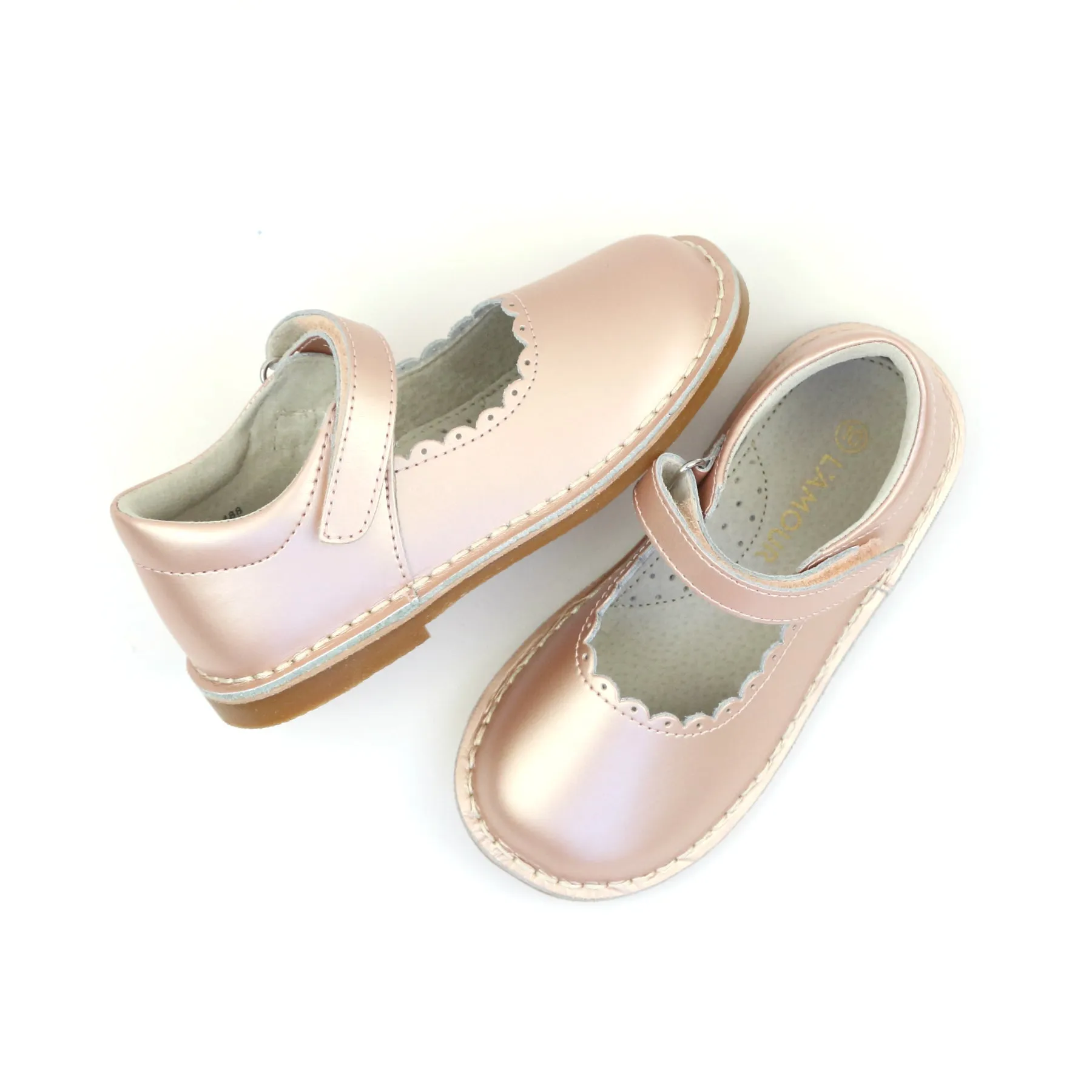 Mary Janes Pink Gold Scalloped | Caitlin