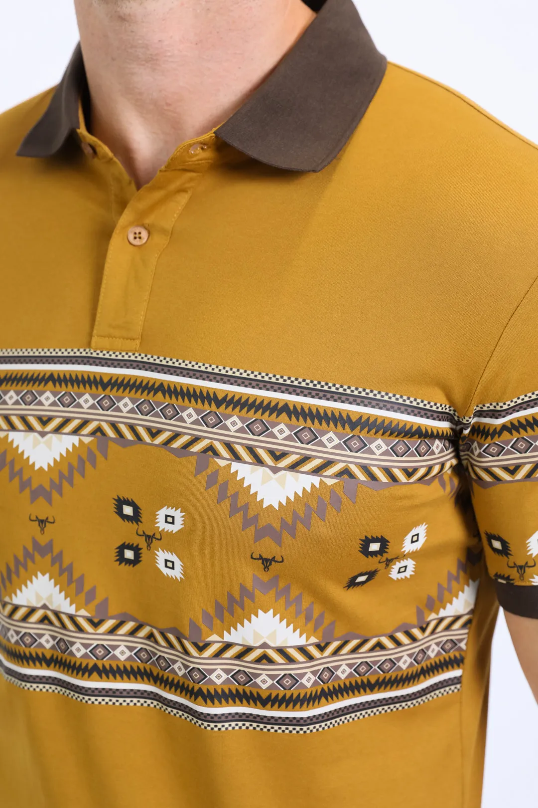 Men's Aztec Panoramic Print Camel Polo