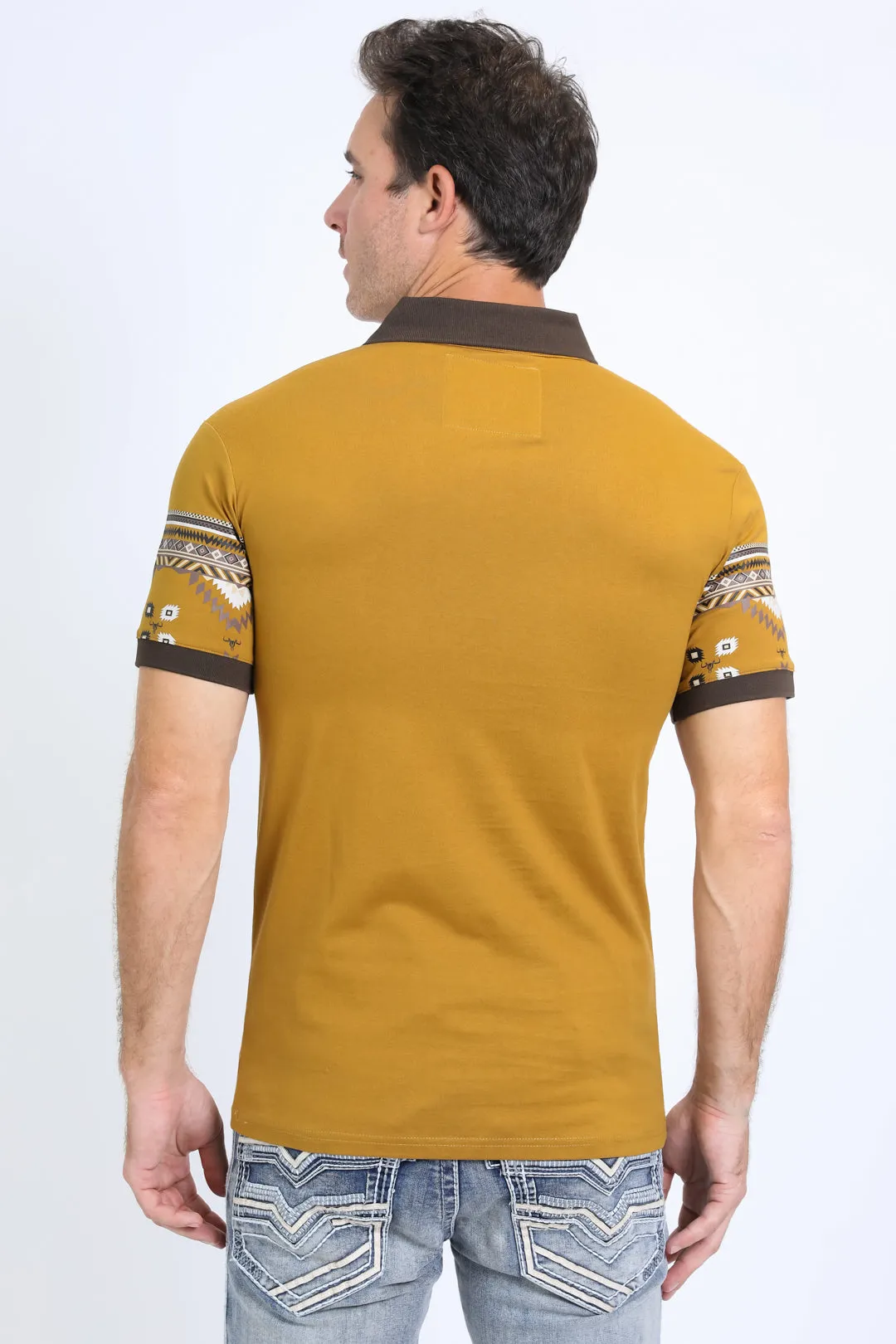 Men's Aztec Panoramic Print Camel Polo