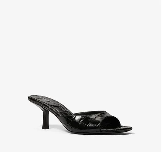 Michael Kors Anita Crocodile Embossed Leather Heeled Mule, Black