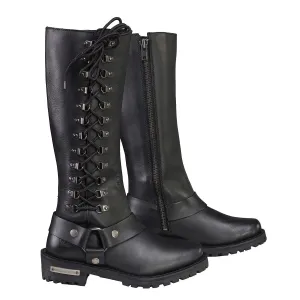 Milwaukee Leather MBL9365 Women's Black 14-Inch Classic Harness Square Toe Leather Tall Motorcycle Boots