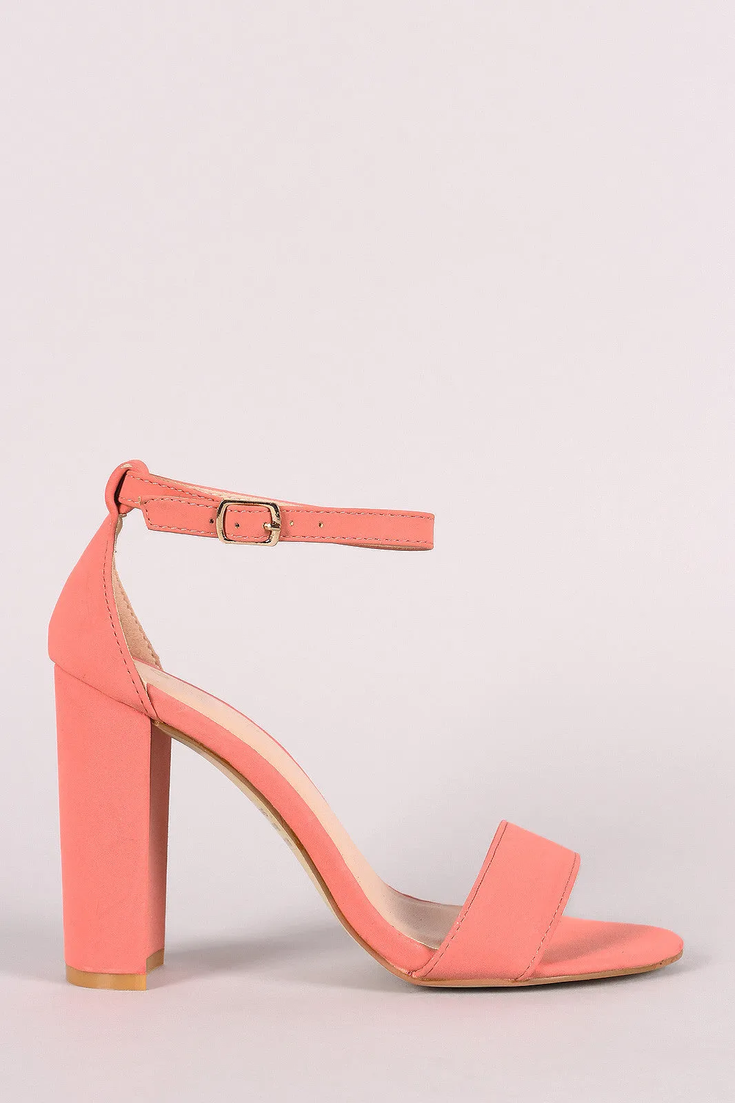 Nubuck Ankle Strap Open Toe Chunky Heel