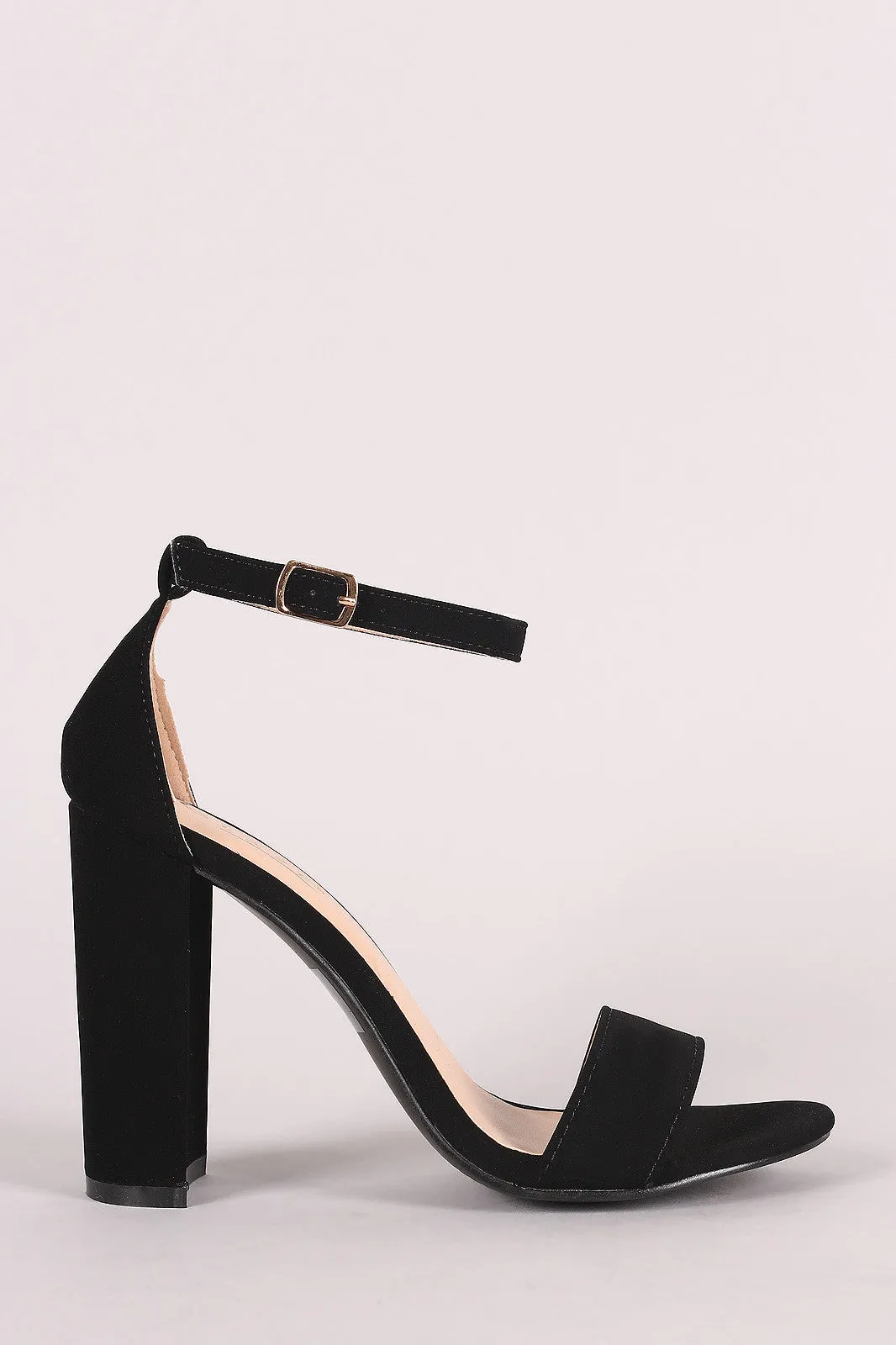 Nubuck Ankle Strap Open Toe Chunky Heel