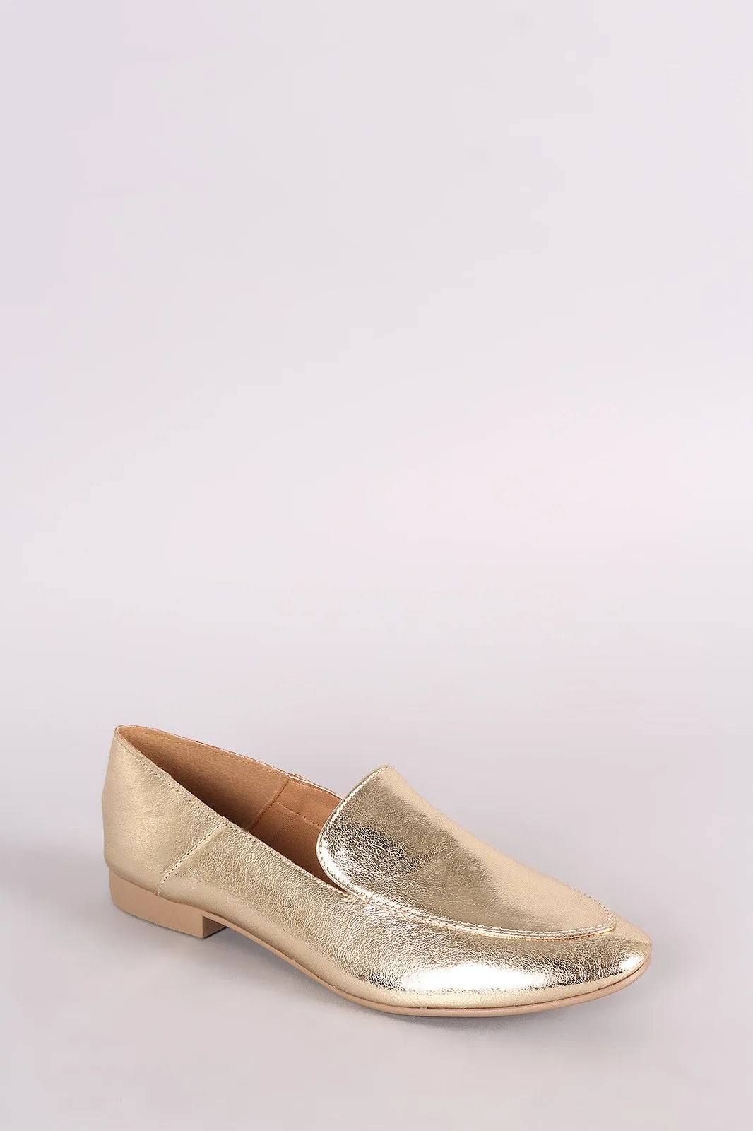 Qupid Metallic Slip-On Loafer Mules