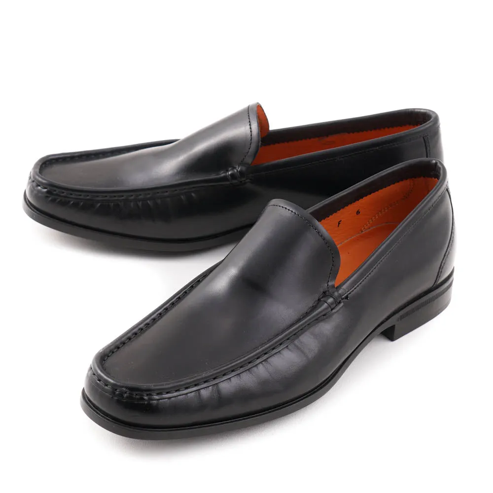 Santoni Black Leather Venetian Loafers