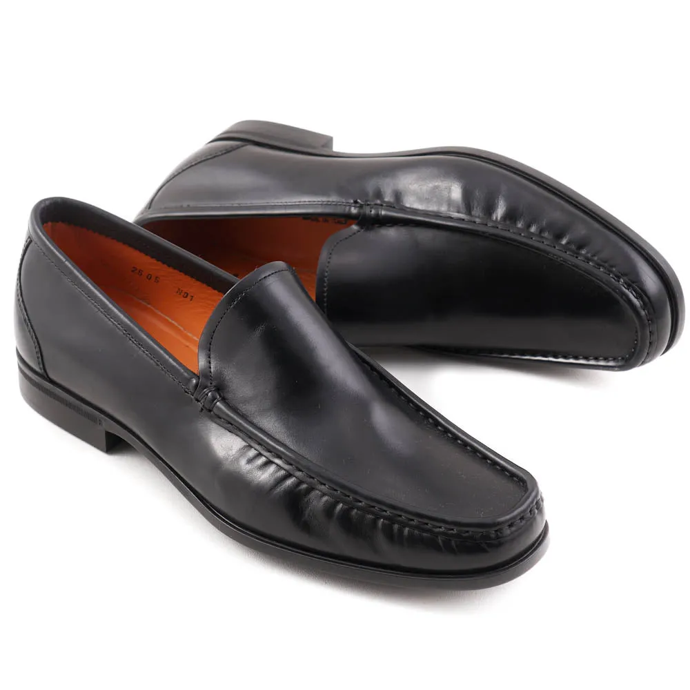 Santoni Black Leather Venetian Loafers