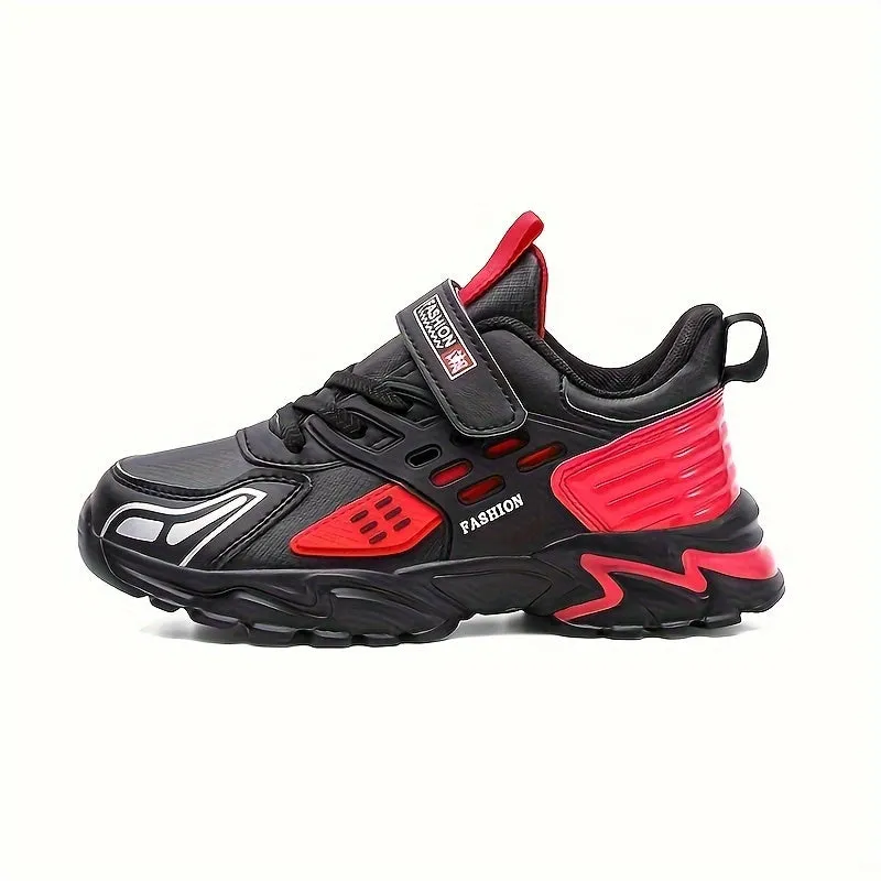 Stylish Boys' Thick-Soled Sneakers with Hook & Loop, Comfortable for Sports and Outdoor Activities.