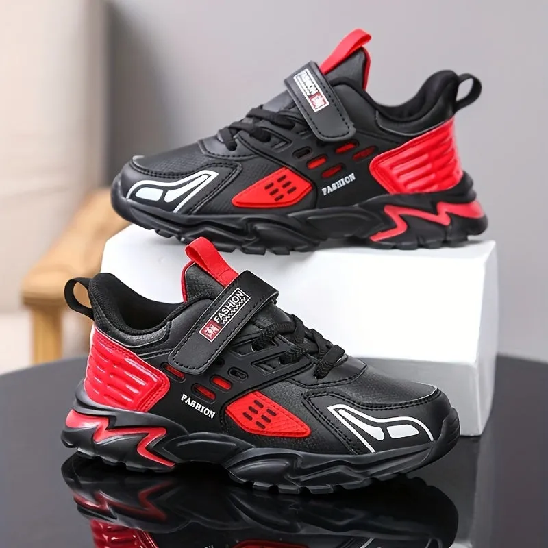 Stylish Boys' Thick-Soled Sneakers with Hook & Loop, Comfortable for Sports and Outdoor Activities.