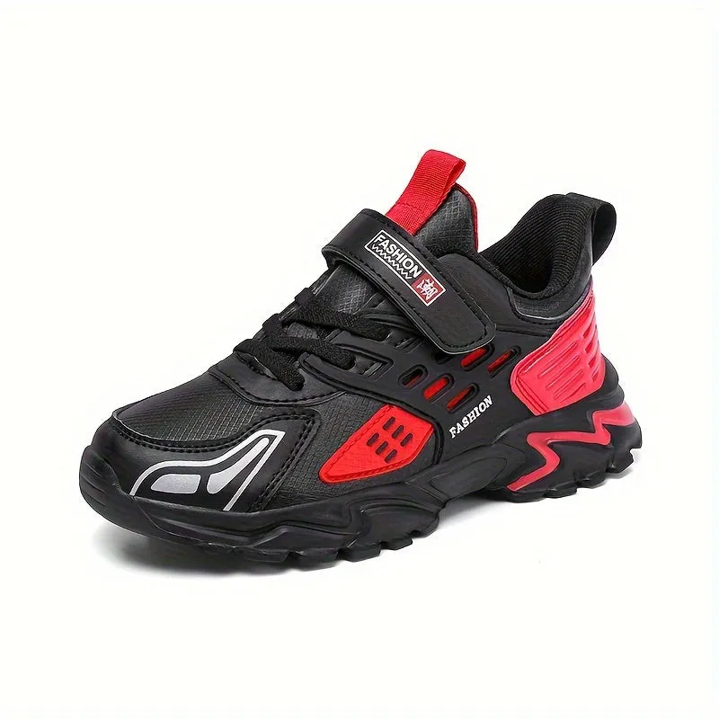 Stylish Boys' Thick-Soled Sneakers with Hook & Loop, Comfortable for Sports and Outdoor Activities.