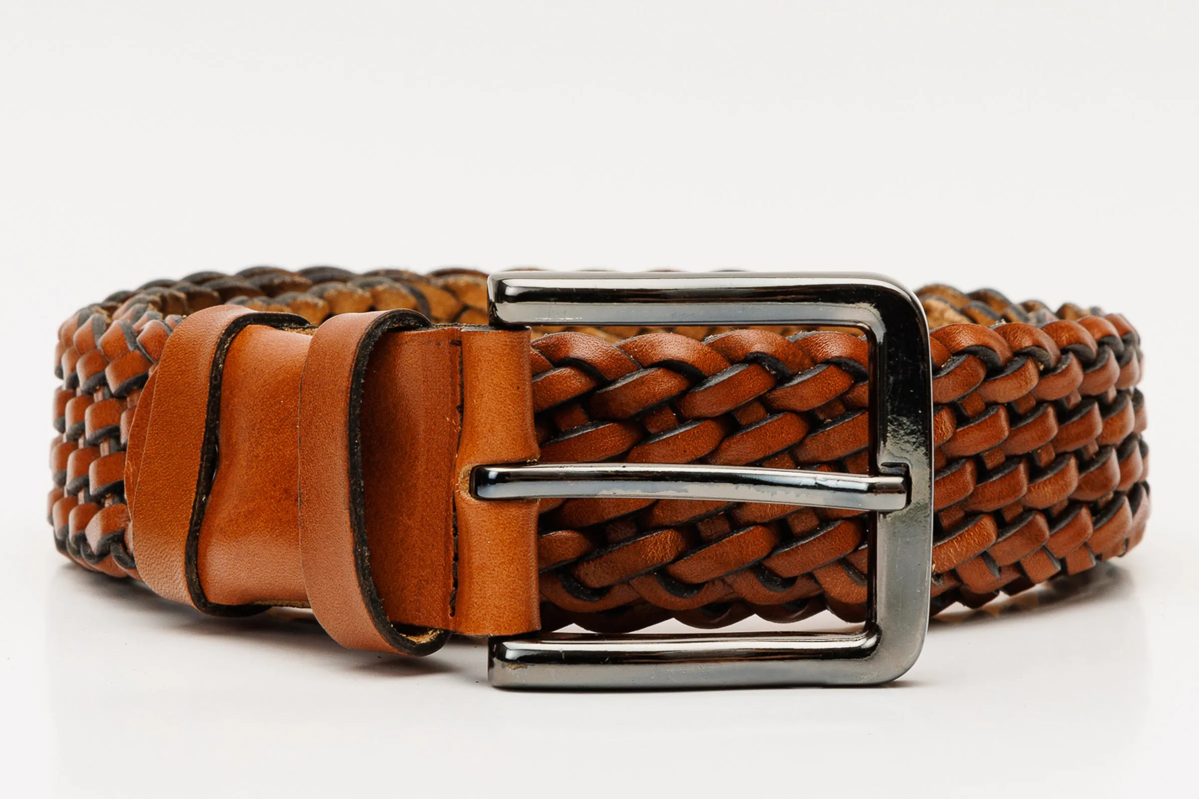 The Grand Woven Tan Color Leather Belt