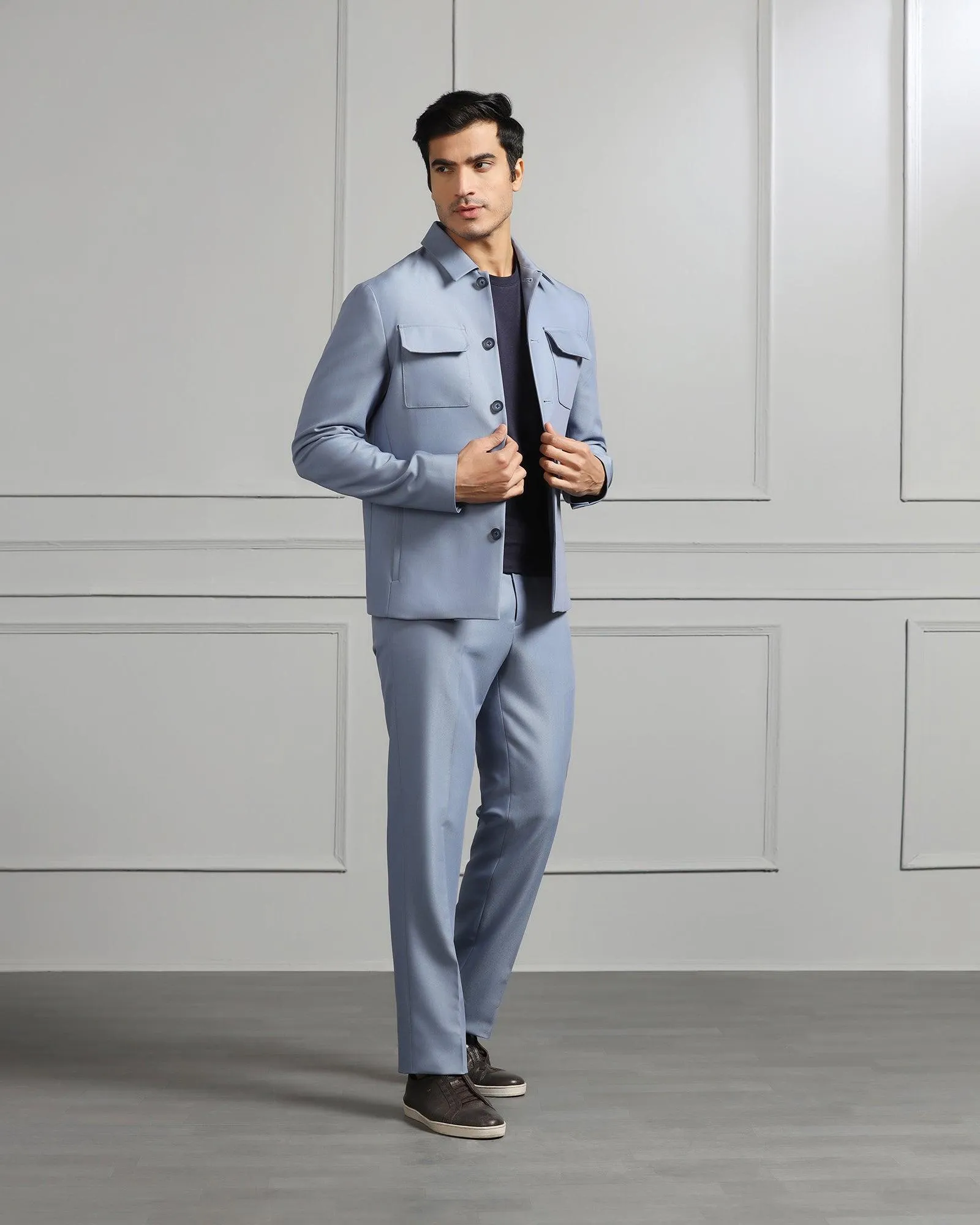 Two Piece Light Blue Solid Formal Suit - Cordex