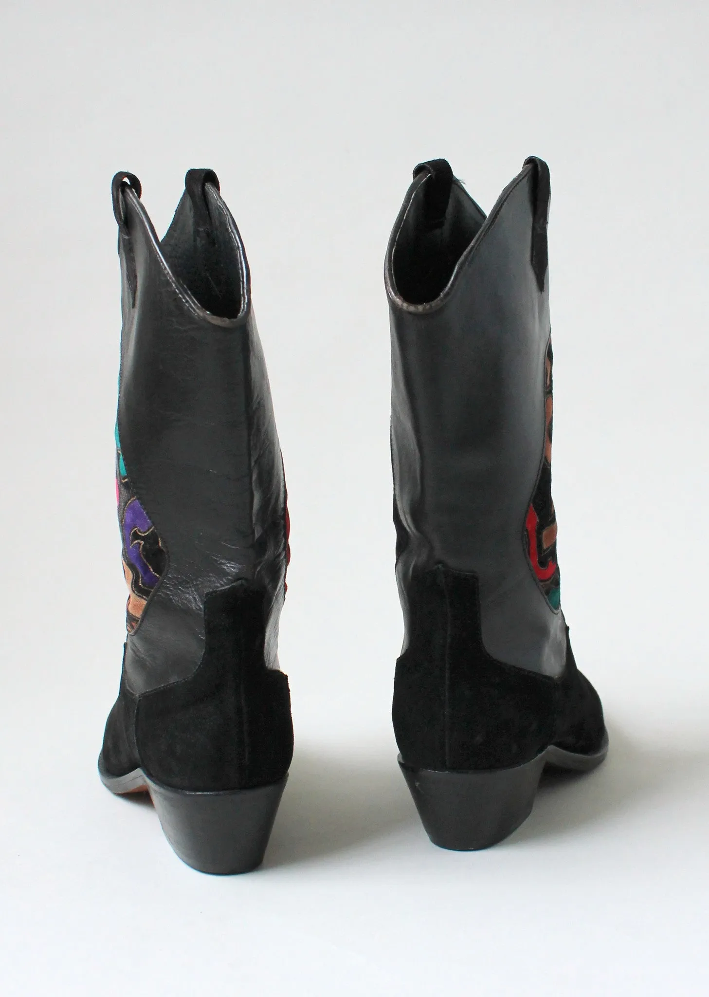 Vintage 1980s Charles Jourdan Leather and Velvet Boots