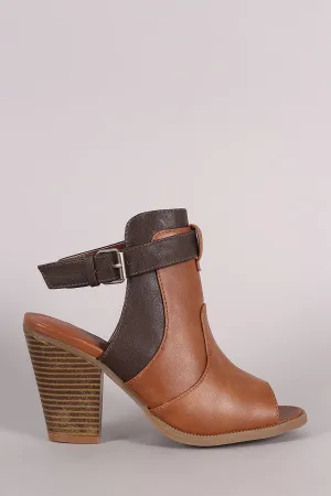 Wild Diva Lounge Coloblock Ankle Strap Chunky Heeled Mule Booties